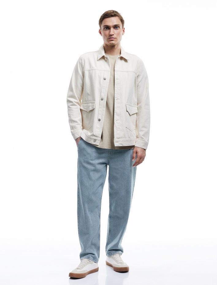  Beli Bağcıklı Cep Detaylı Pamuklu Rahat Kesim Denim Pantolon