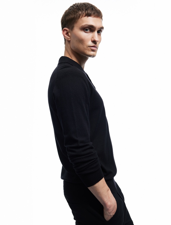  Uzun Kollu Düğmeli Polo Yaka Triko Kazak