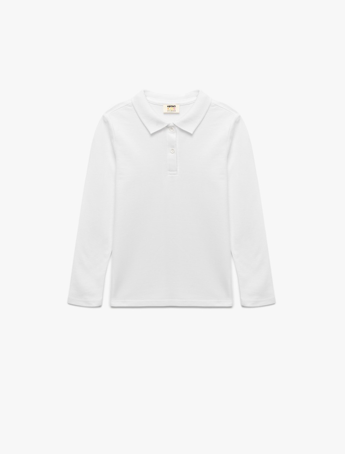 Kız Çocuk Uzun Kollu Pamuklu Basic Polo Yaka Okul Tişörtü