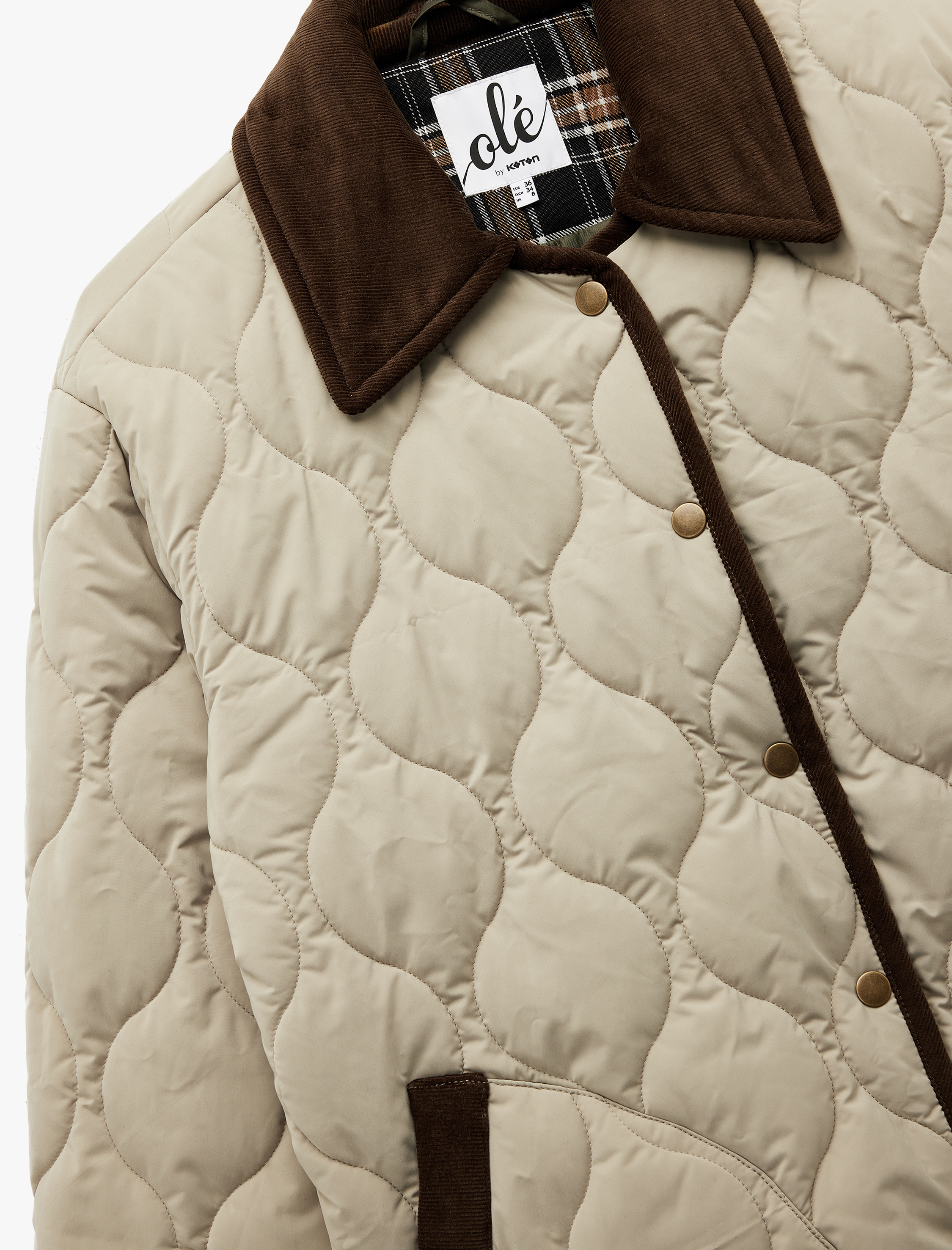   Uzun Kollu Klasik Yaka Çıtçıt Düğmeli Cepli Kapitone Ceket