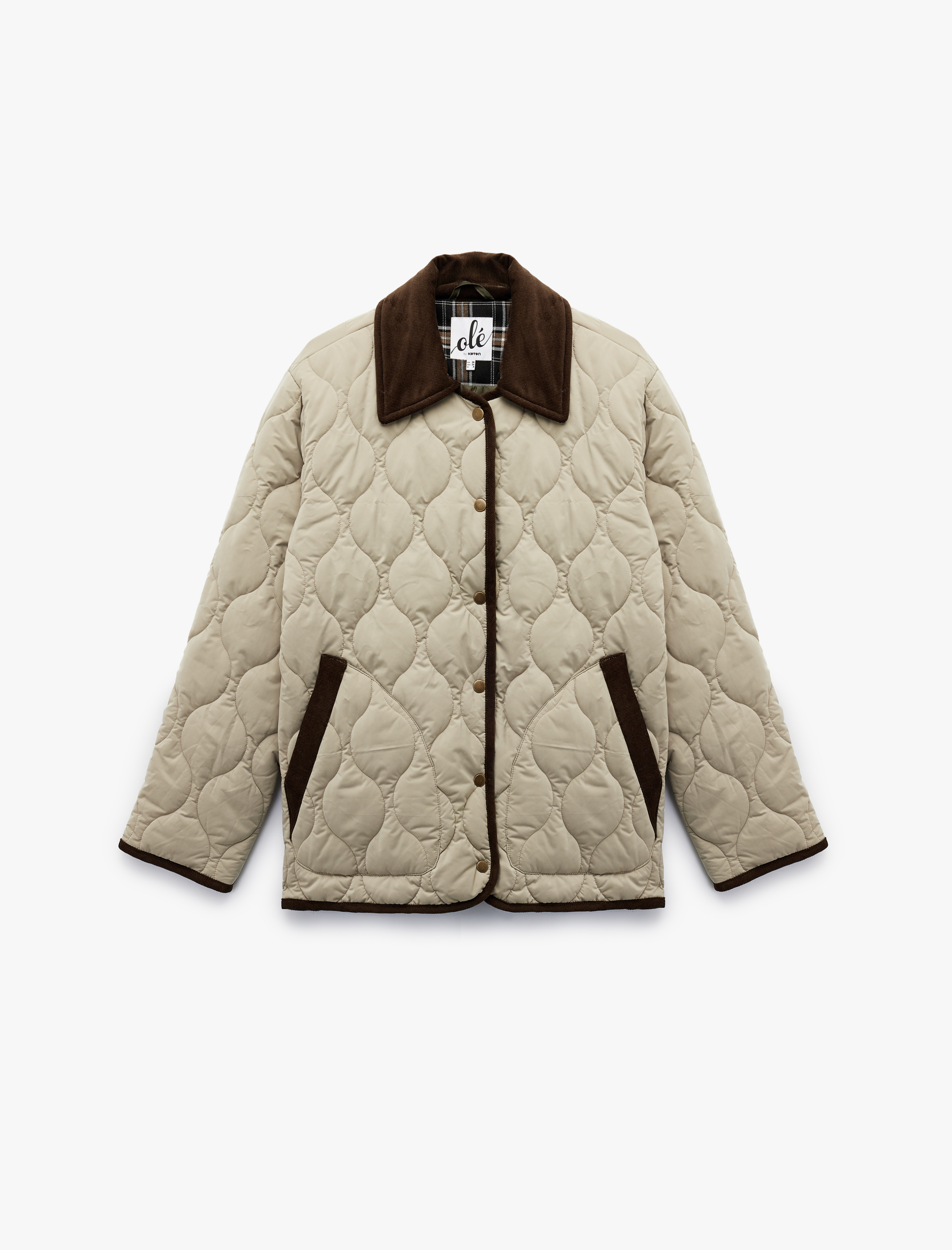   Uzun Kollu Klasik Yaka Çıtçıt Düğmeli Cepli Kapitone Ceket