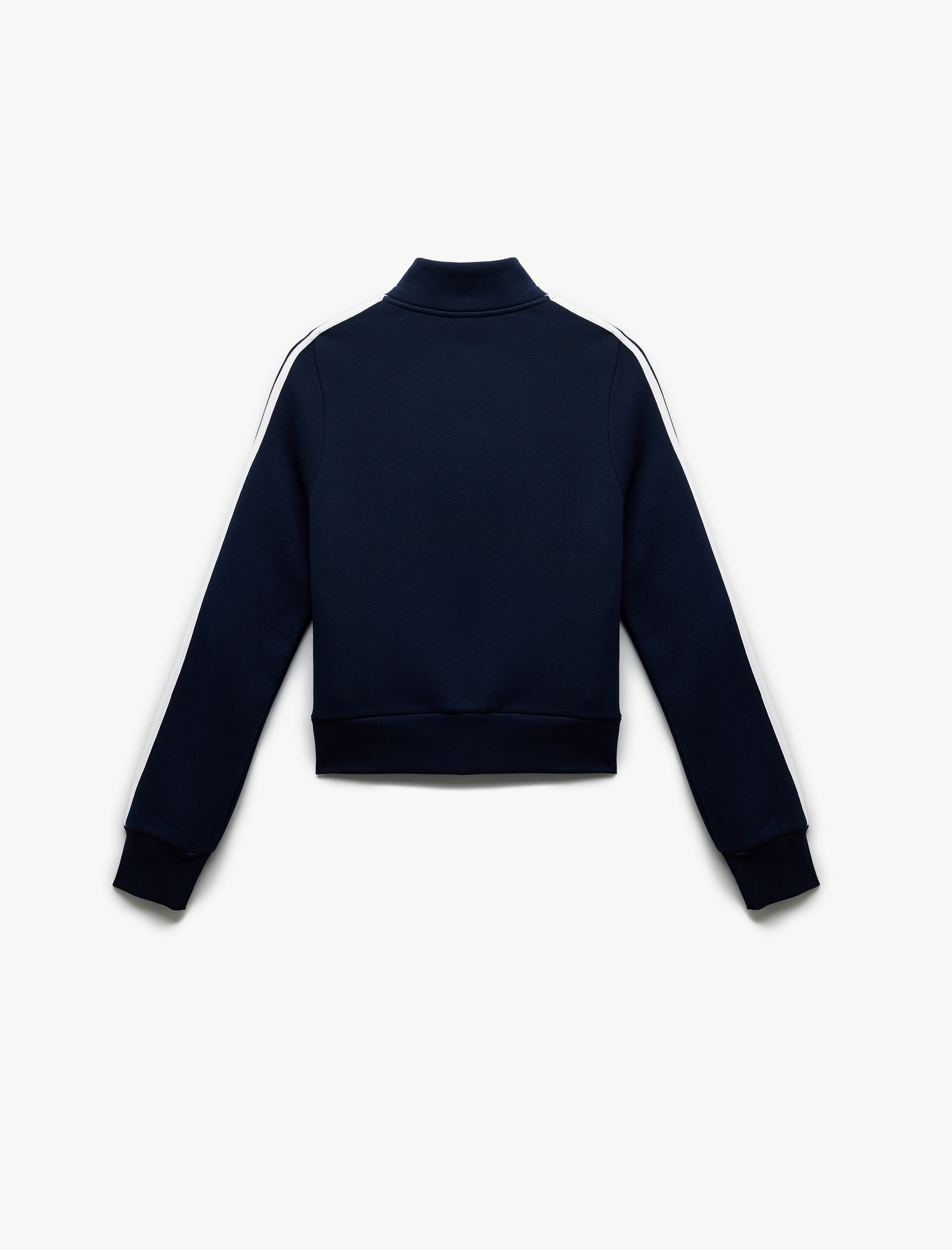   Şardonlu Uzun Kollu Dar Kesim Dik Yaka Fermuarlı Çizgili Sweatshirt