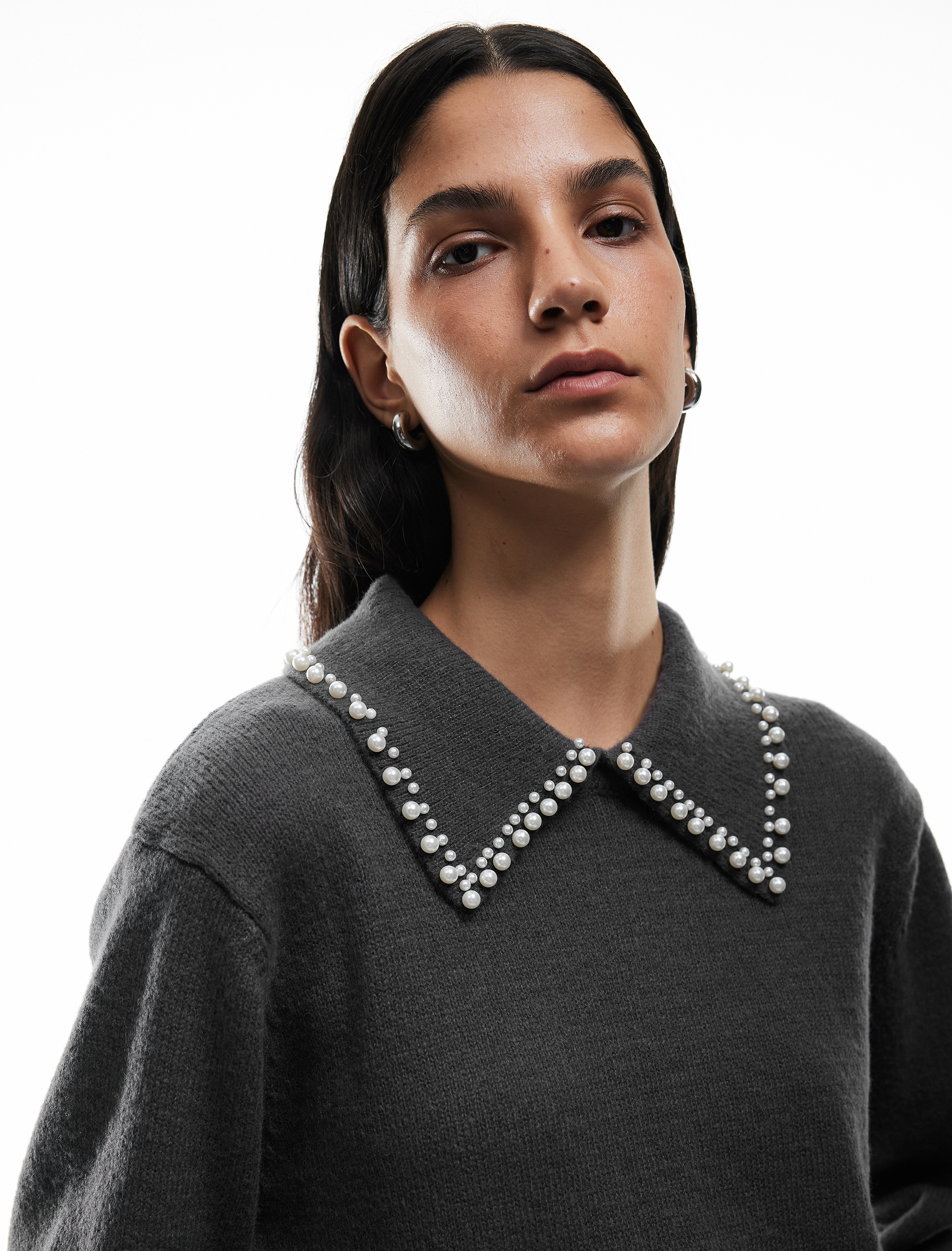   İnci Detaylı Bebe Yaka Uzun Kollu Triko Kazak