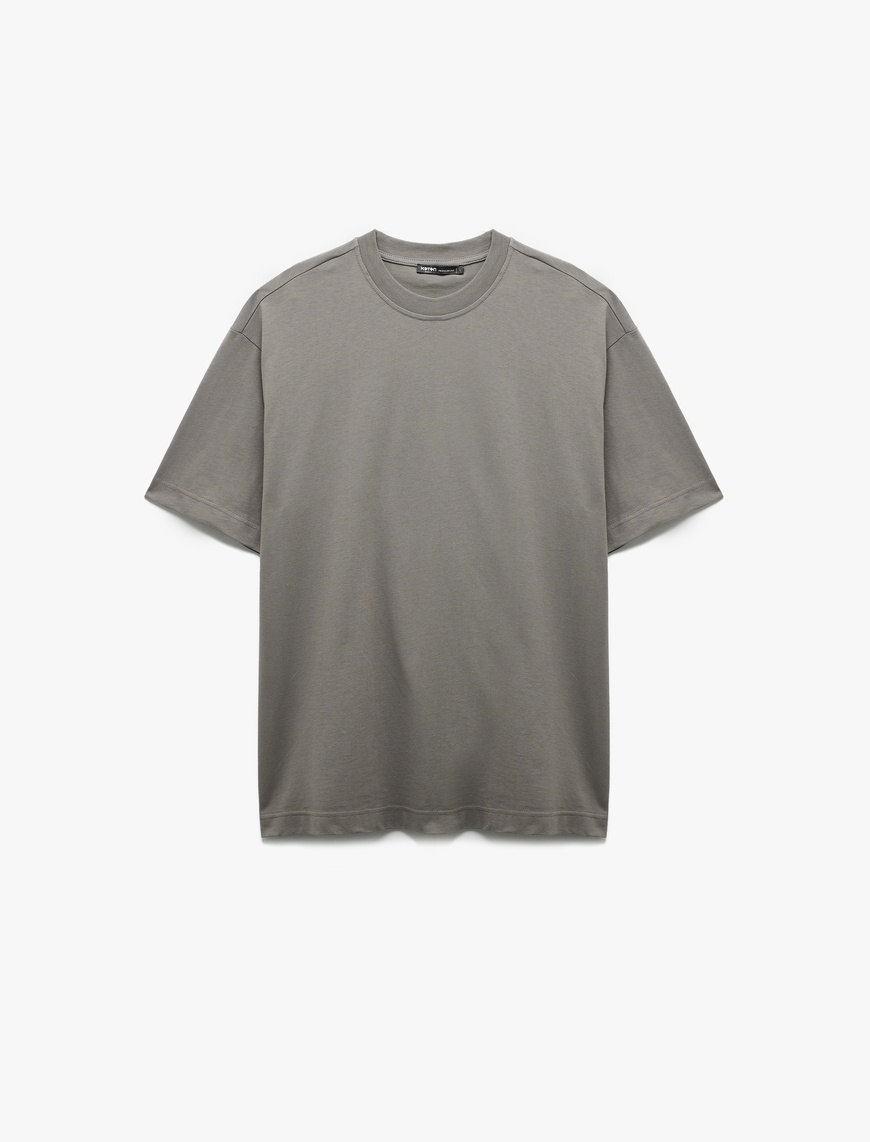   Kısa Kollu Bisiklet Yaka Pamuklu Basic Oversize Tişört