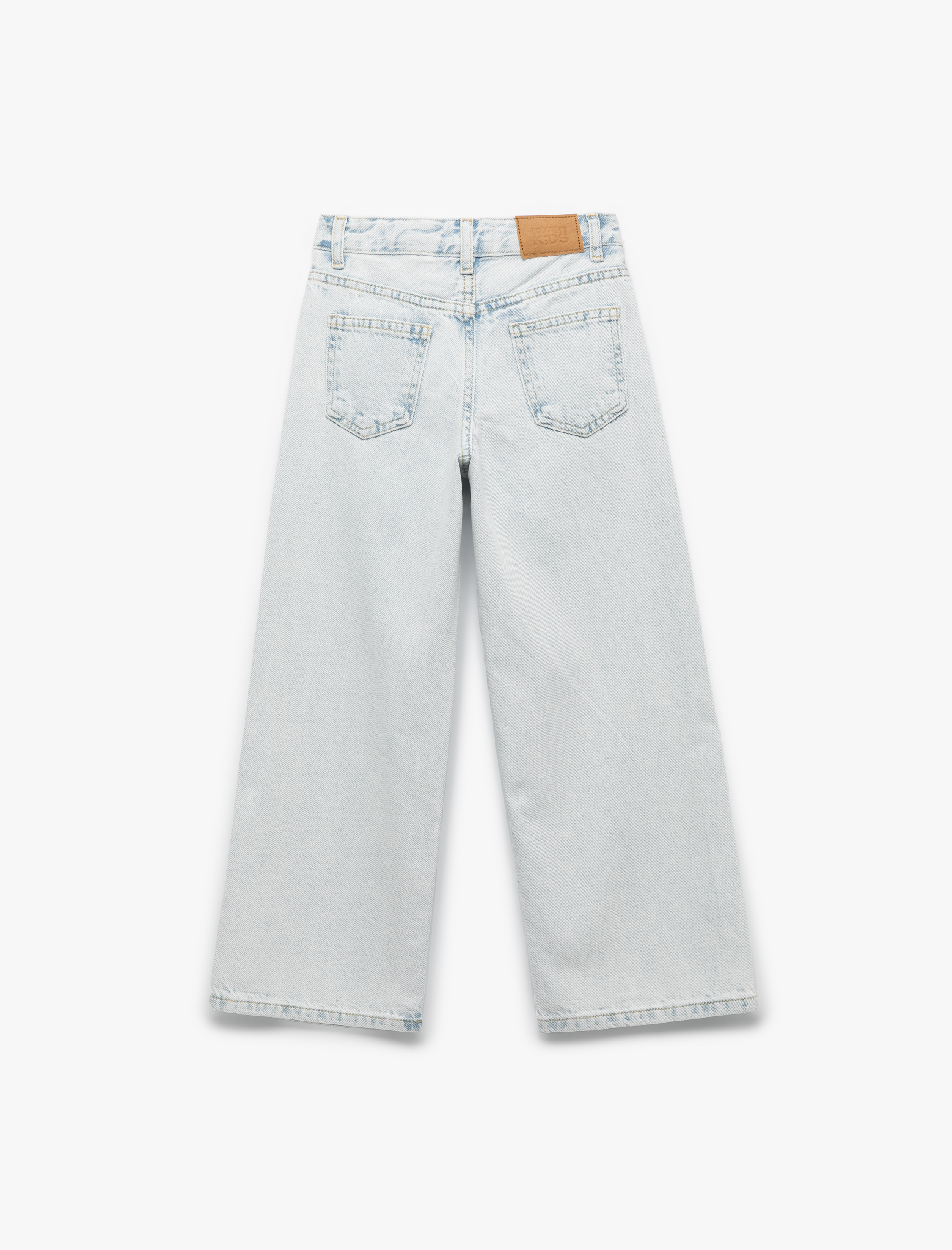  Kız Çocuk Pamuklu Zımba Detaylı Geniş Paça Denim Pantolon