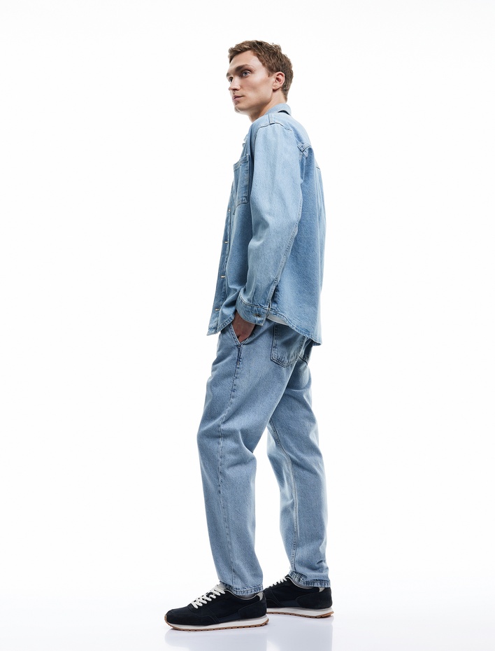  Pamuklu Cep Detaylı Beli Bağcıklı Jean Pantolon