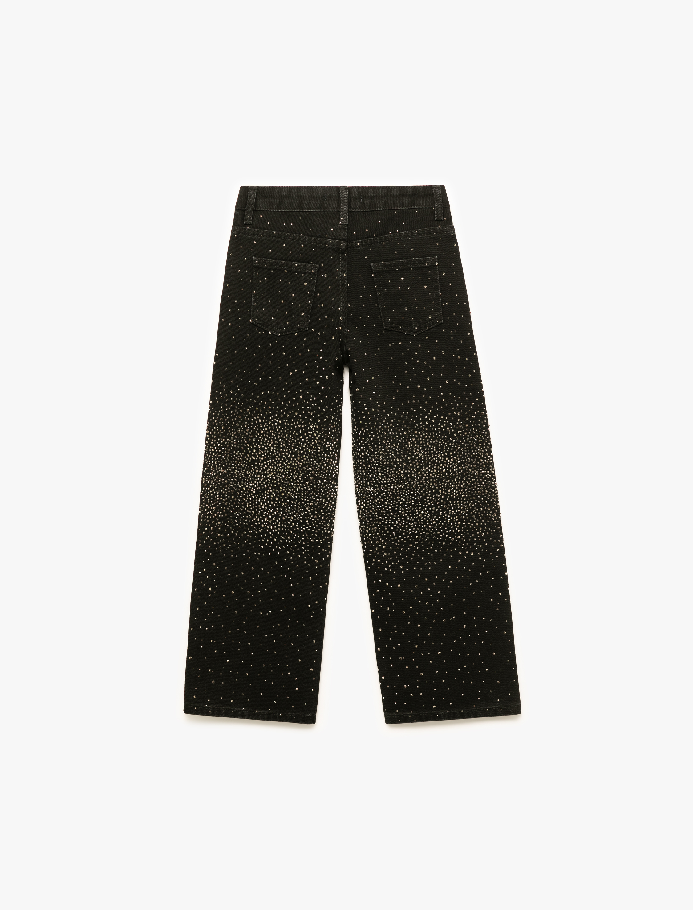  Kız Çocuk Pamuklu Cepli Geniş Paça  Denim Pantolon