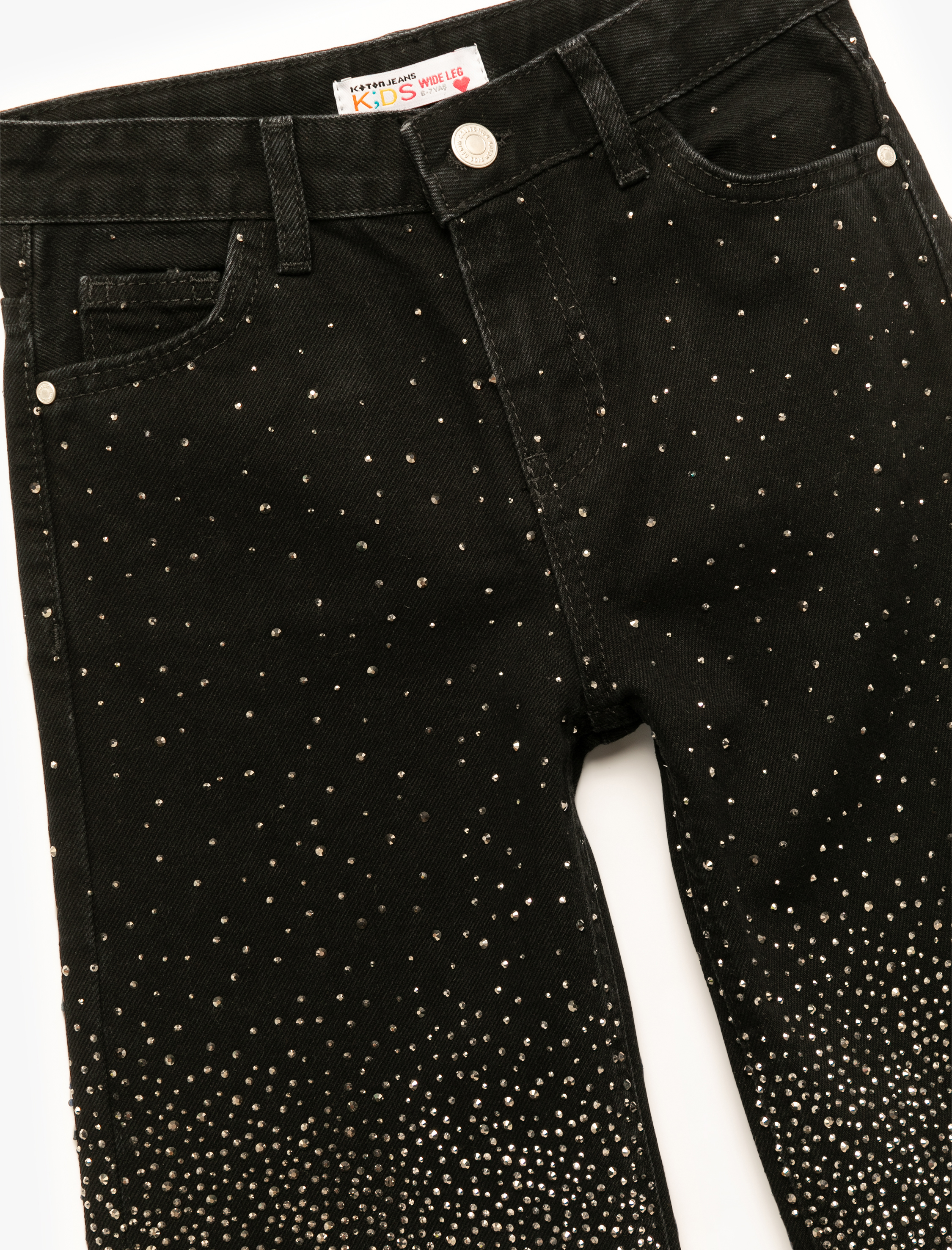  Kız Çocuk Pamuklu Cepli Geniş Paça  Denim Pantolon