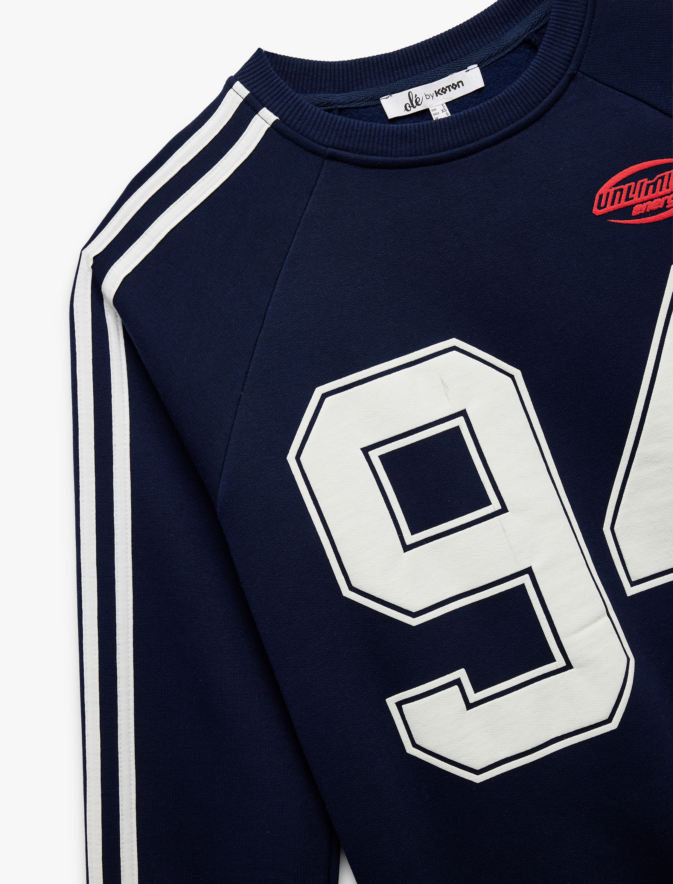   Pamuklu Şardonlu Biyeli Uzun Kollu Bisiklet Yaka Baskılı Sweatshirt