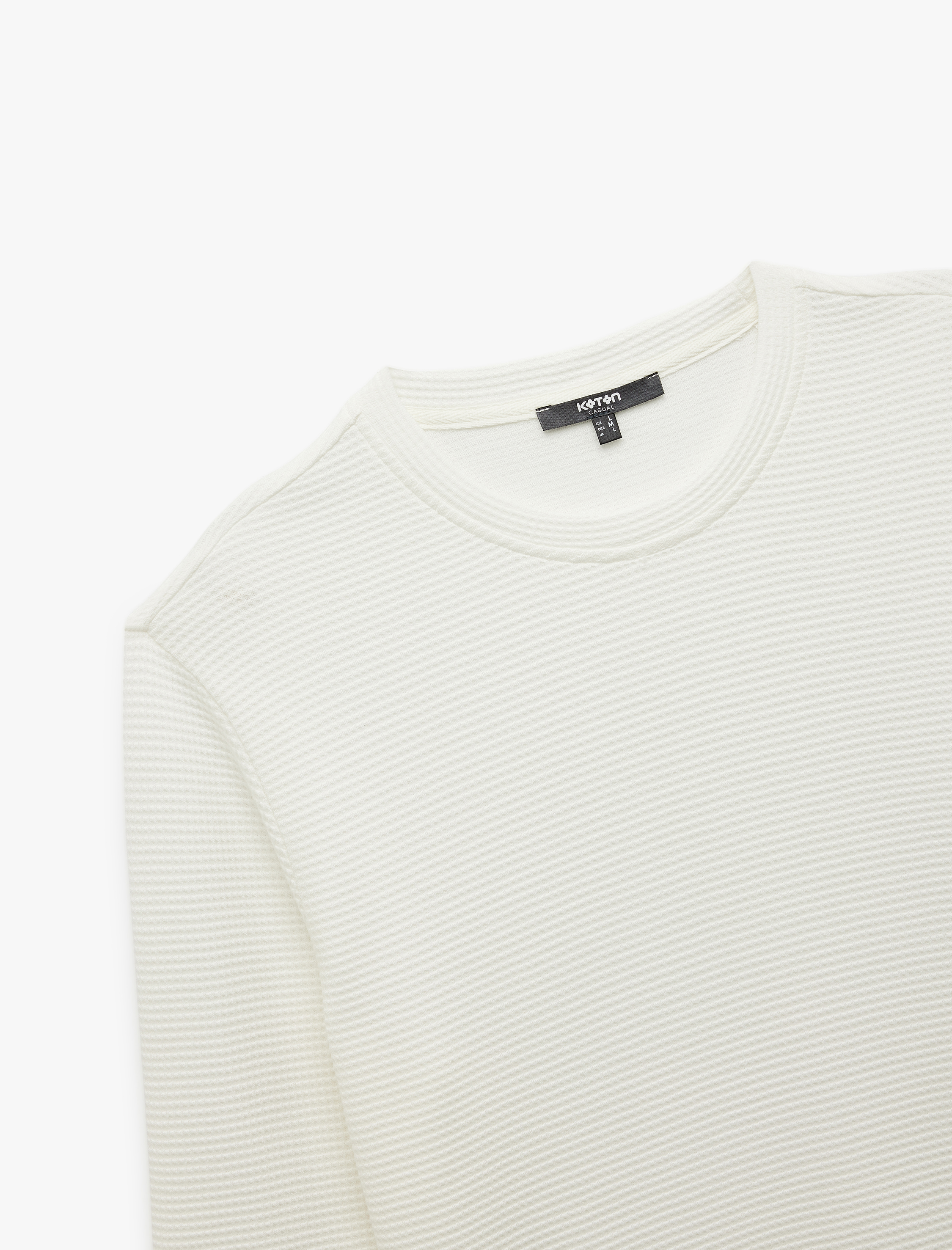   Pamuklu Uzun Kollu Dokulu Basic Bisiklet Yaka Sweatshirt