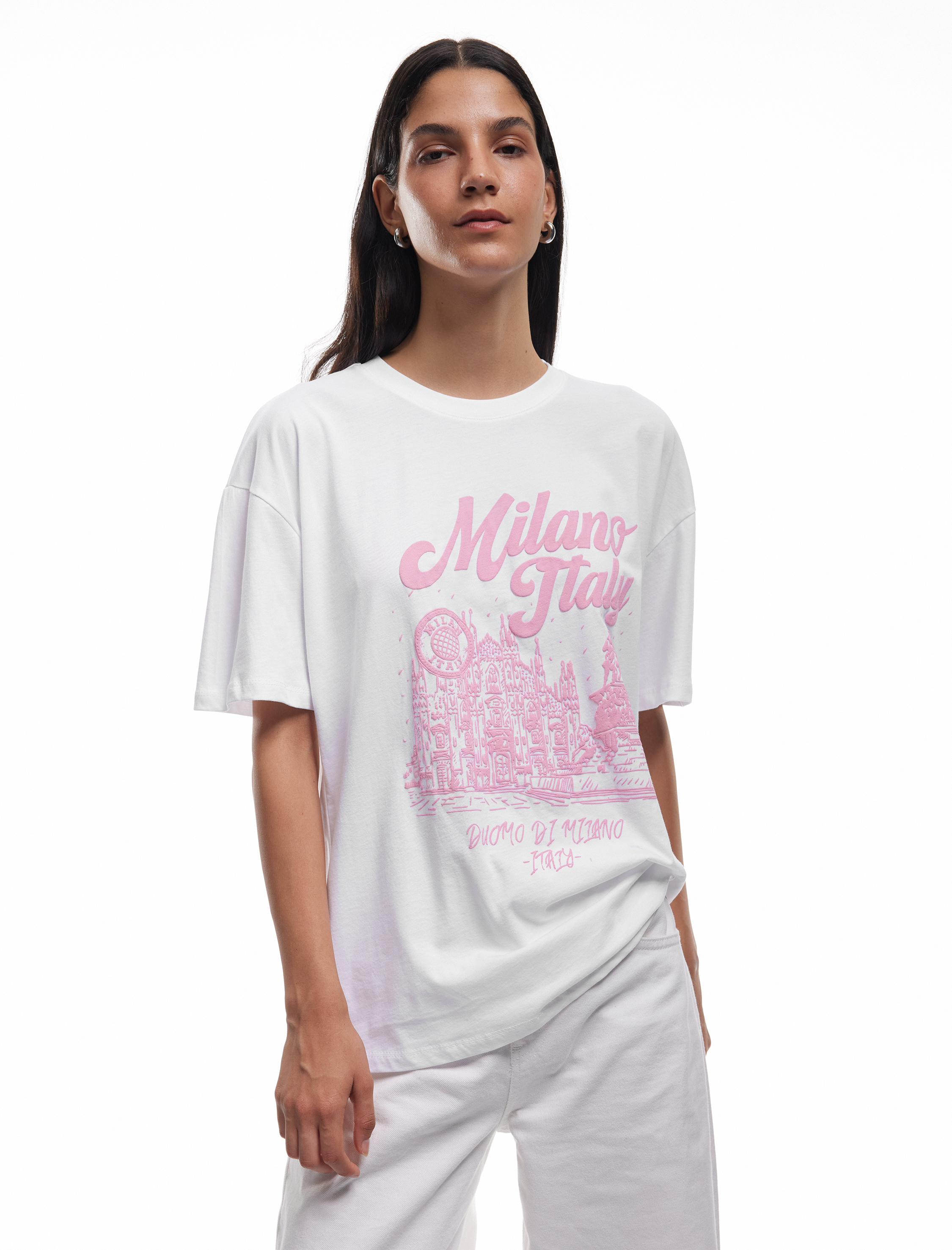 Pamuklu Kısa Kollu Bisiklet Yaka Baskılı Tişört