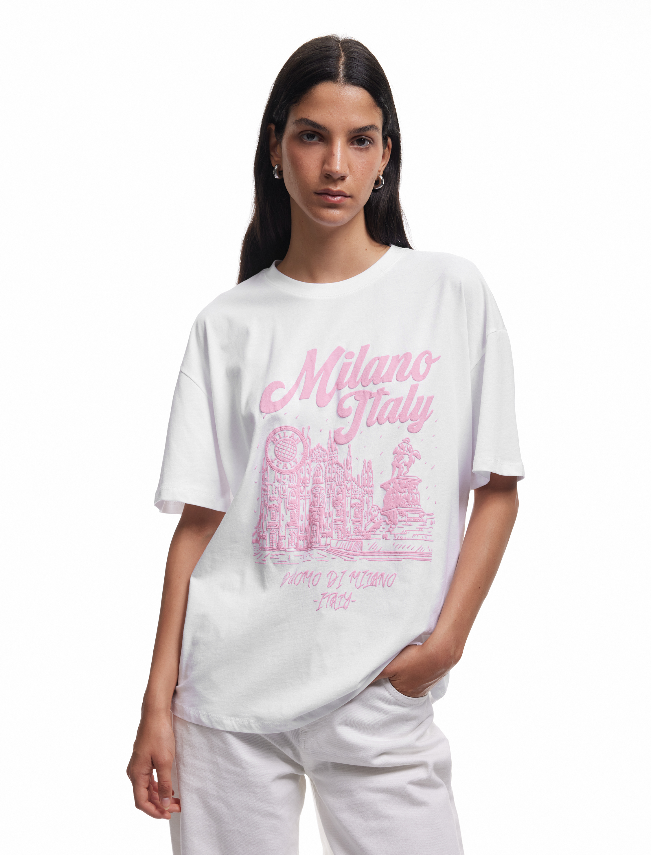 Pamuklu Kısa Kollu Bisiklet Yaka Baskılı Tişört