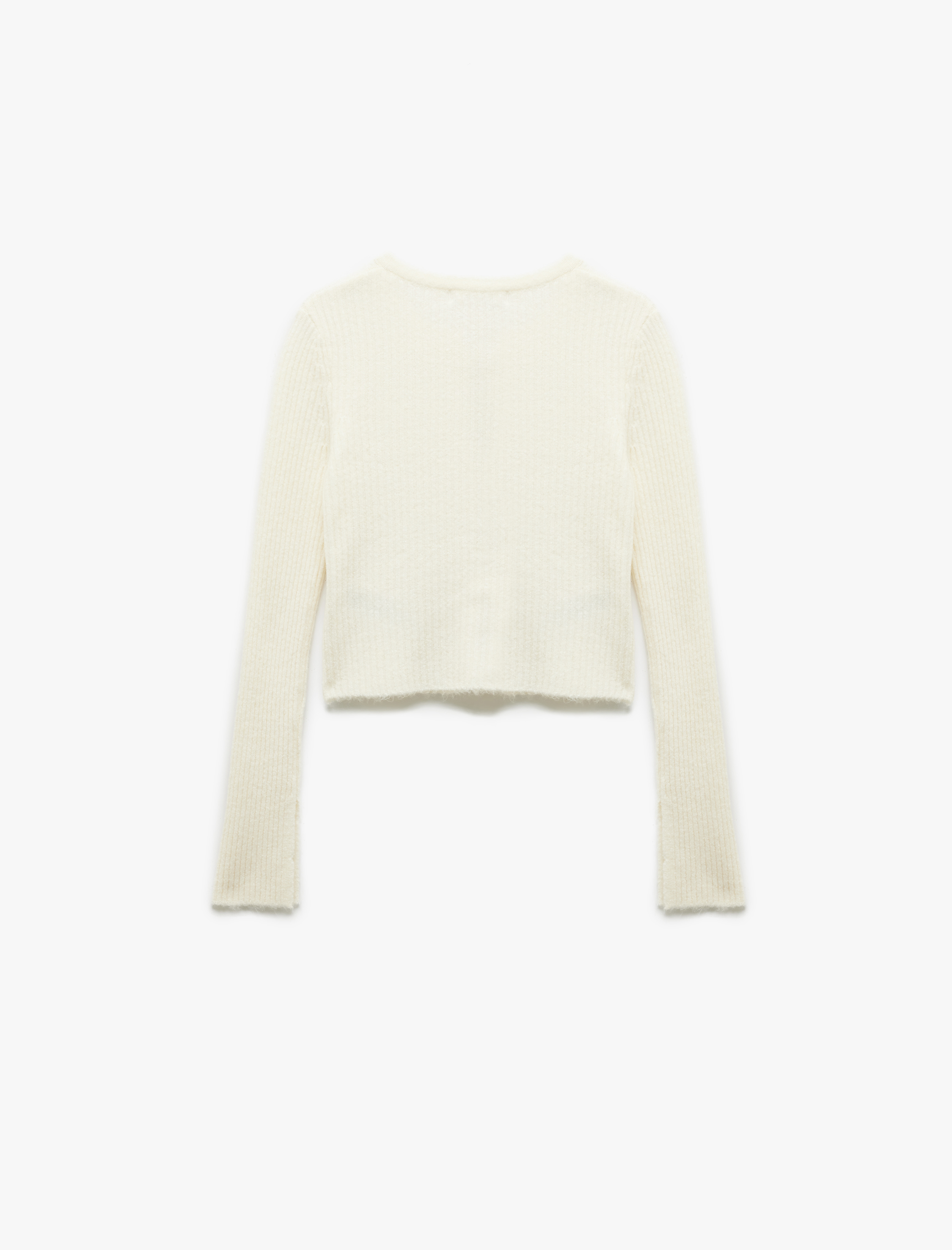   Uzun Kollu Bisiklet Yaka Bağcıklı Fiyonklu Crop Hırka