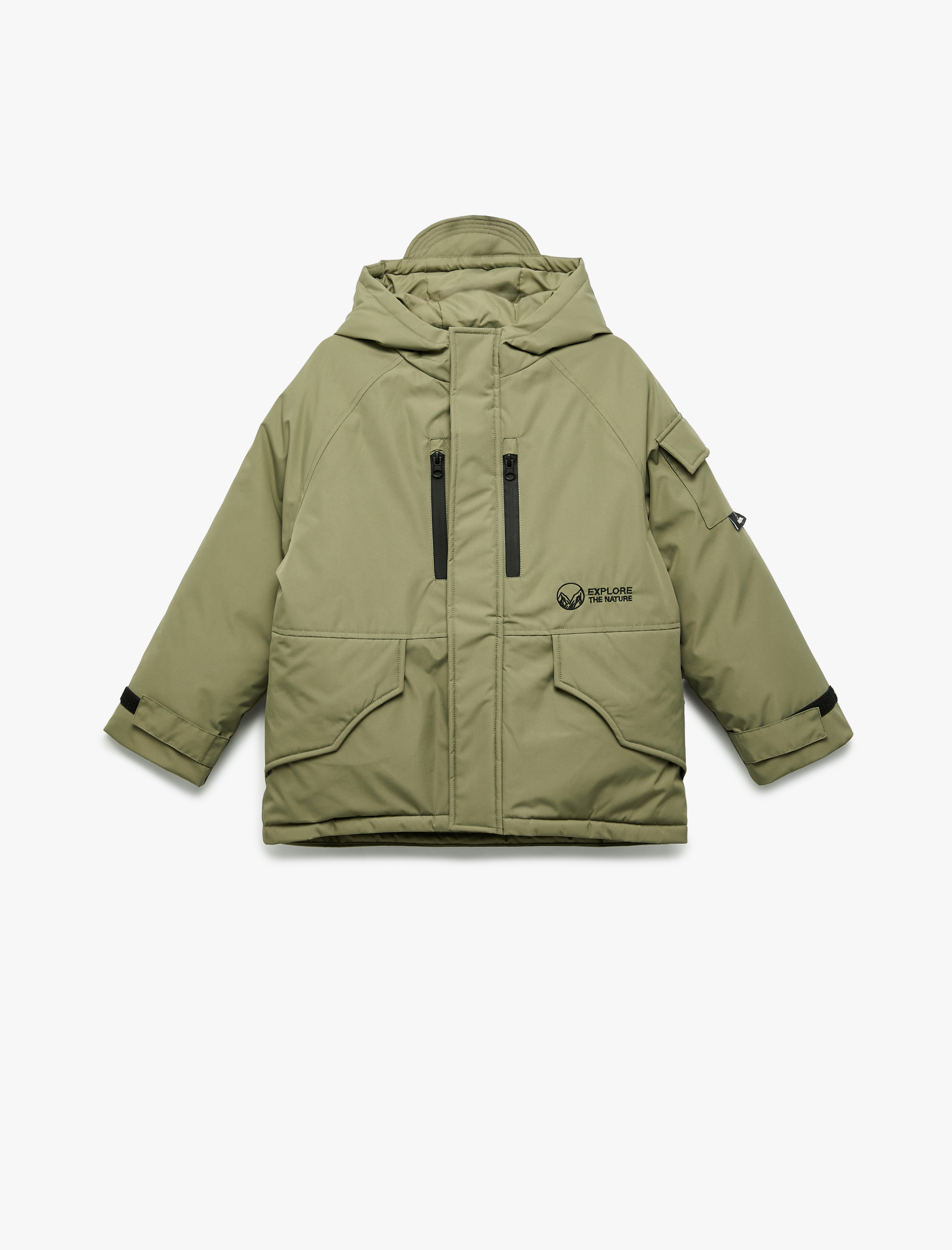  Erkek Çocuk Uzun Kollu Fermuarlı Cepli Kapşonlu Mont