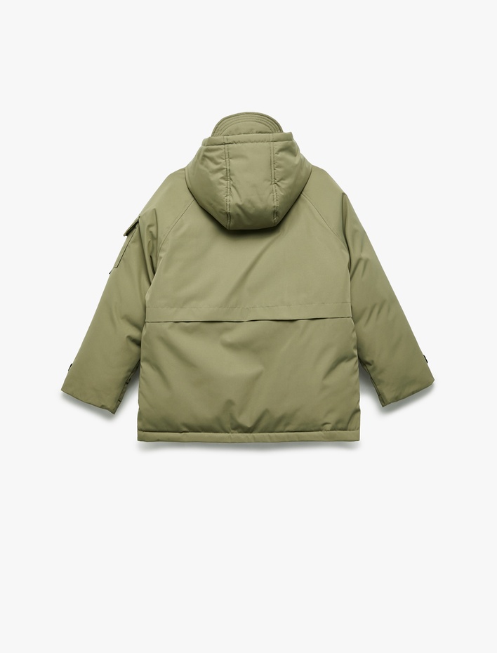 Erkek Çocuk Uzun Kollu Fermuarlı Cepli Kapşonlu Mont