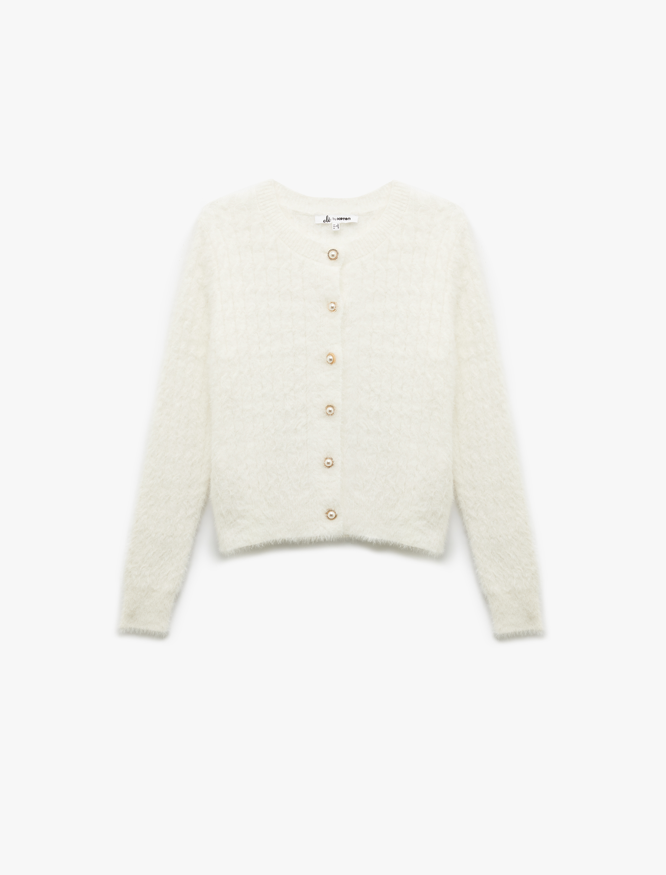   Düğmeli Uzun Kollu Viskon Karışımlı Örgü Dokulu Bisiklet Yaka Hırka