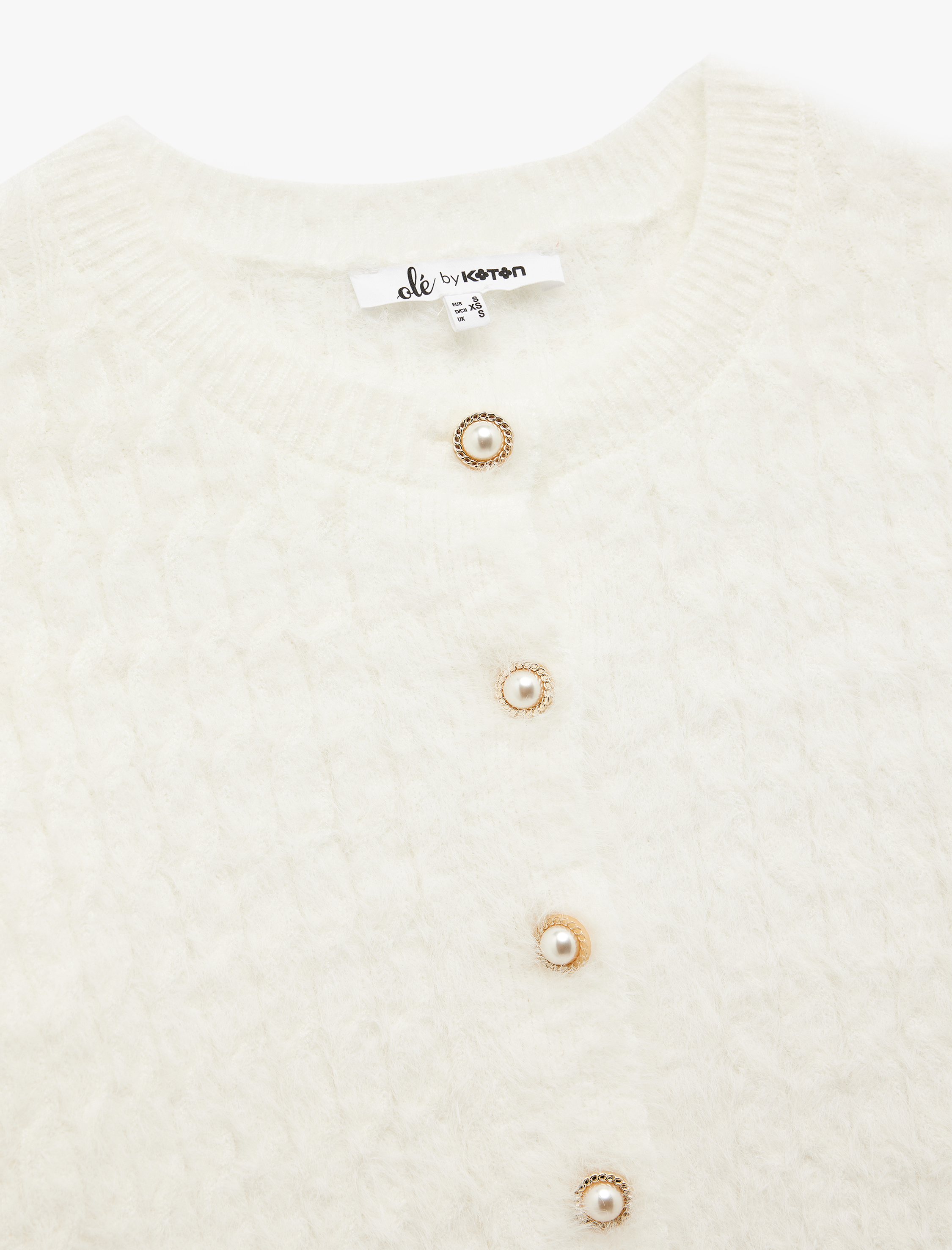   Düğmeli Uzun Kollu Viskon Karışımlı Örgü Dokulu Bisiklet Yaka Hırka