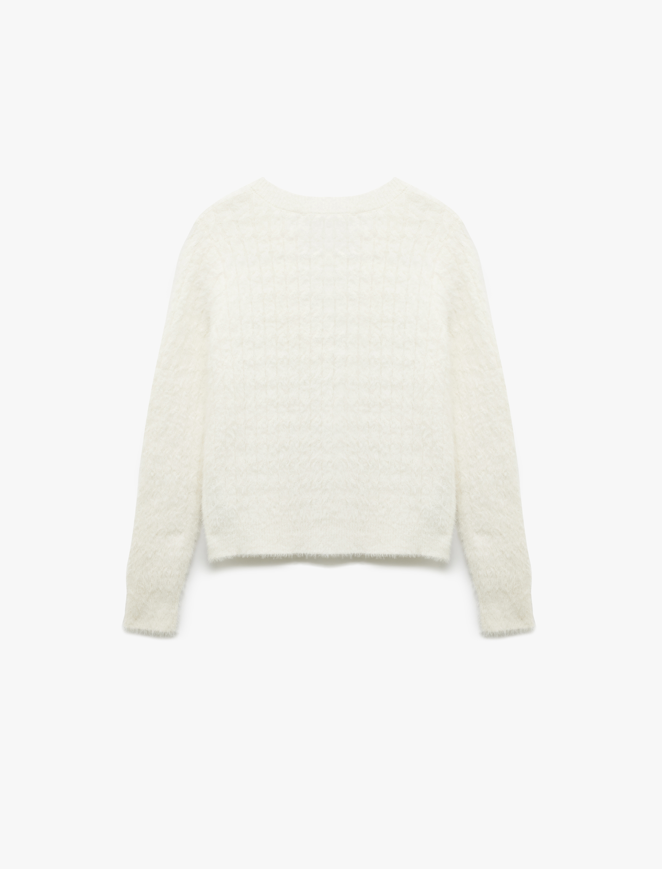   Düğmeli Uzun Kollu Viskon Karışımlı Örgü Dokulu Bisiklet Yaka Hırka