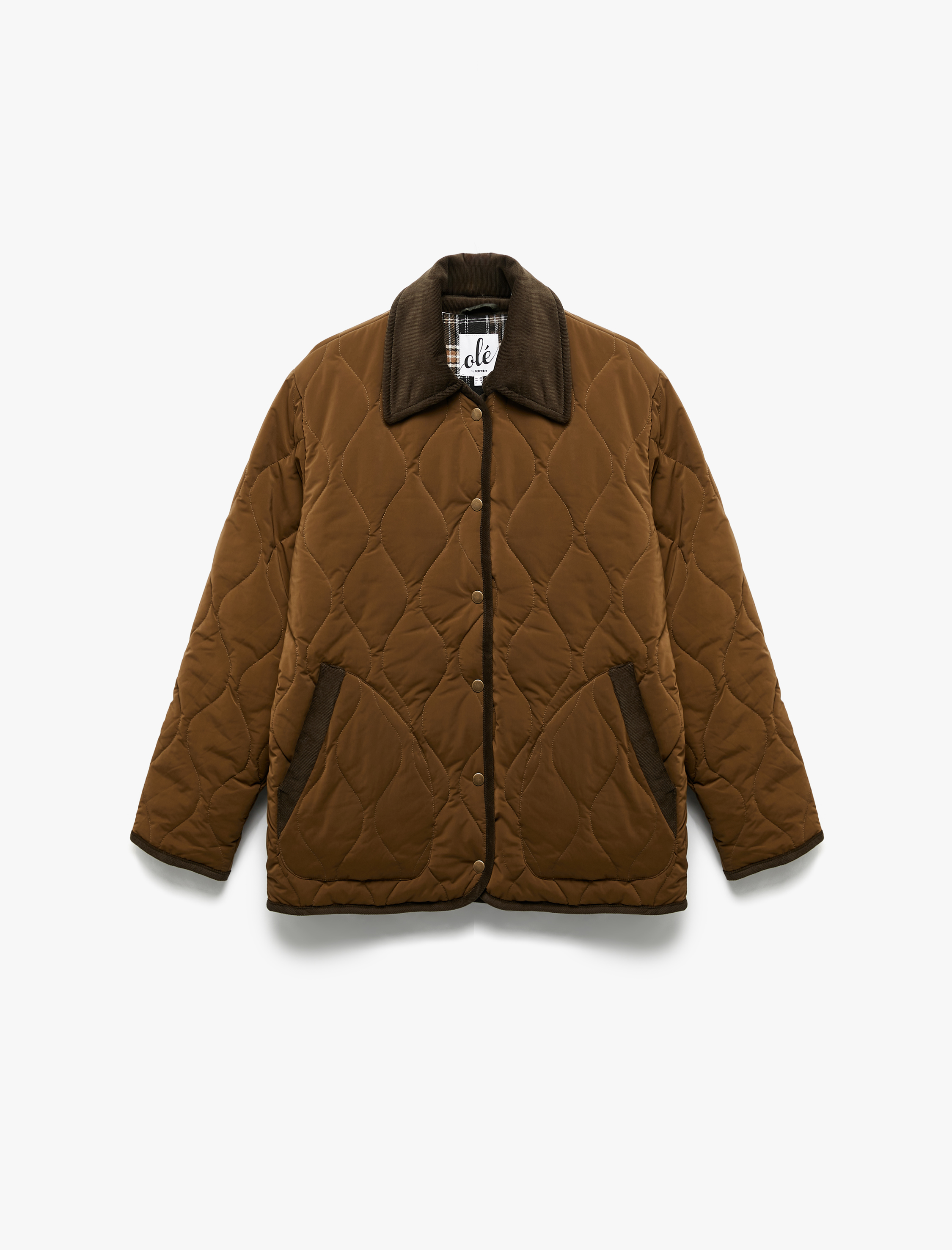   Uzun Kollu Klasik Yaka Çıtçıt Düğmeli Cepli Kapitone Ceket