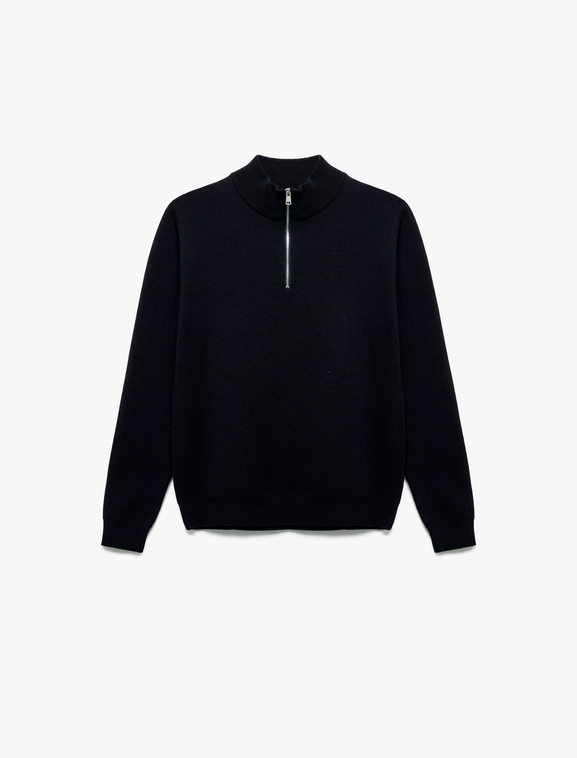   Uzun Kollu Viskon Karışımlı Yarım Fermuarlı Triko Kazak