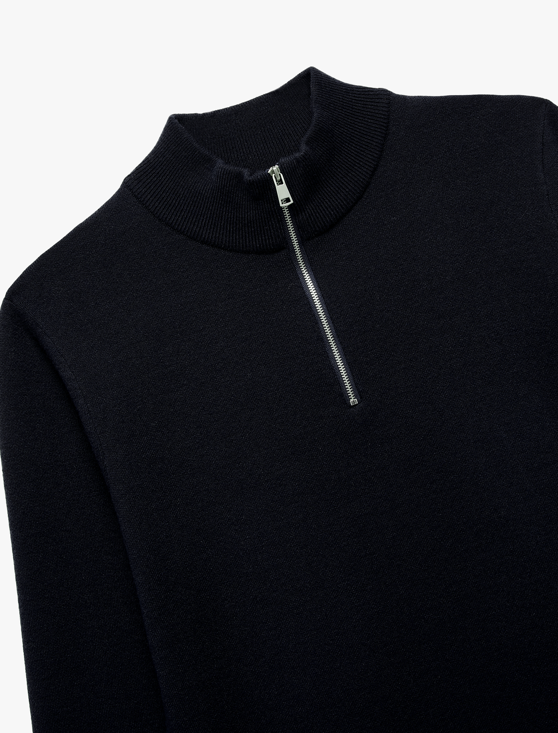   Uzun Kollu Viskon Karışımlı Yarım Fermuarlı Triko Kazak