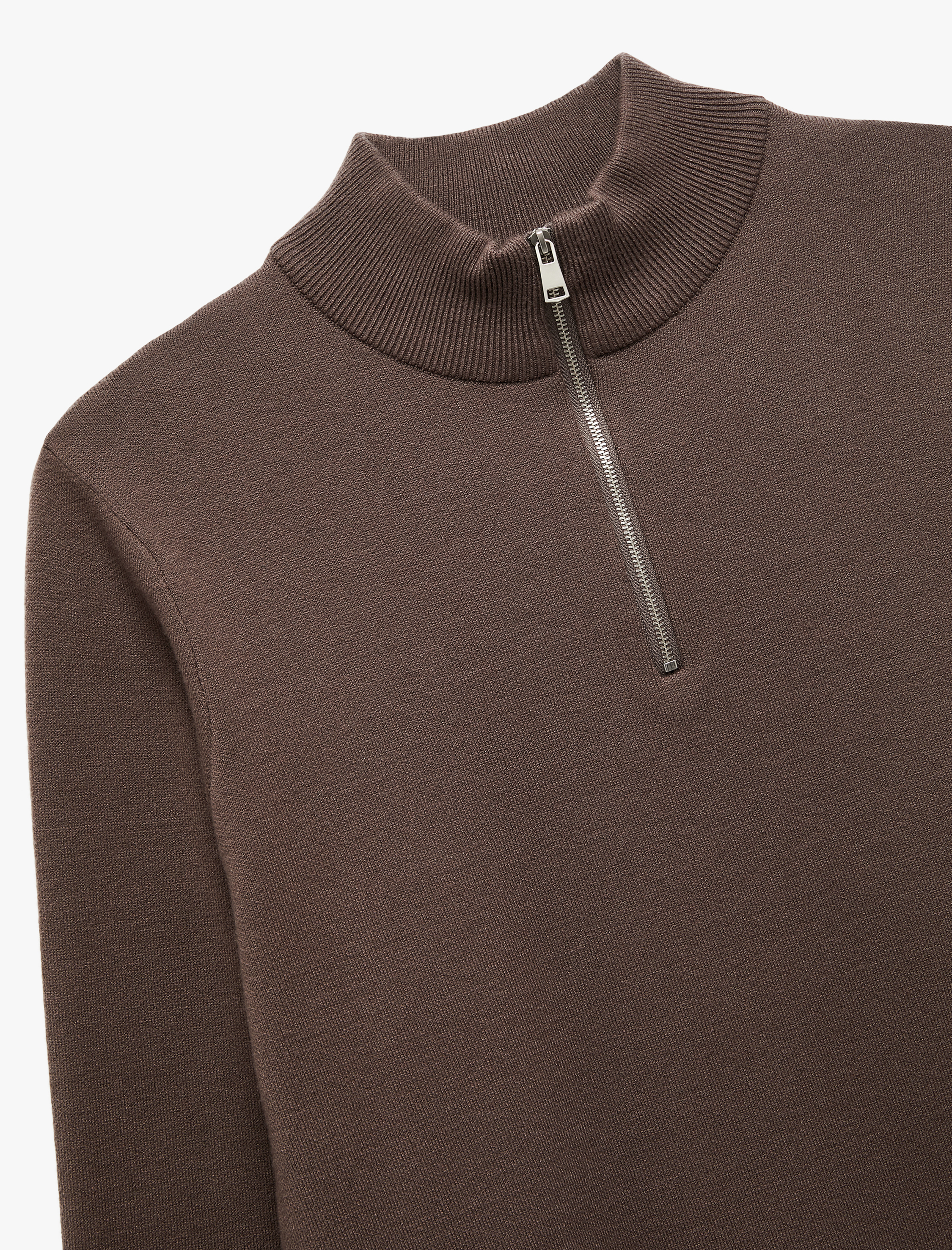   Uzun Kollu Viskon Karışımlı Yarım Fermuarlı Triko Kazak