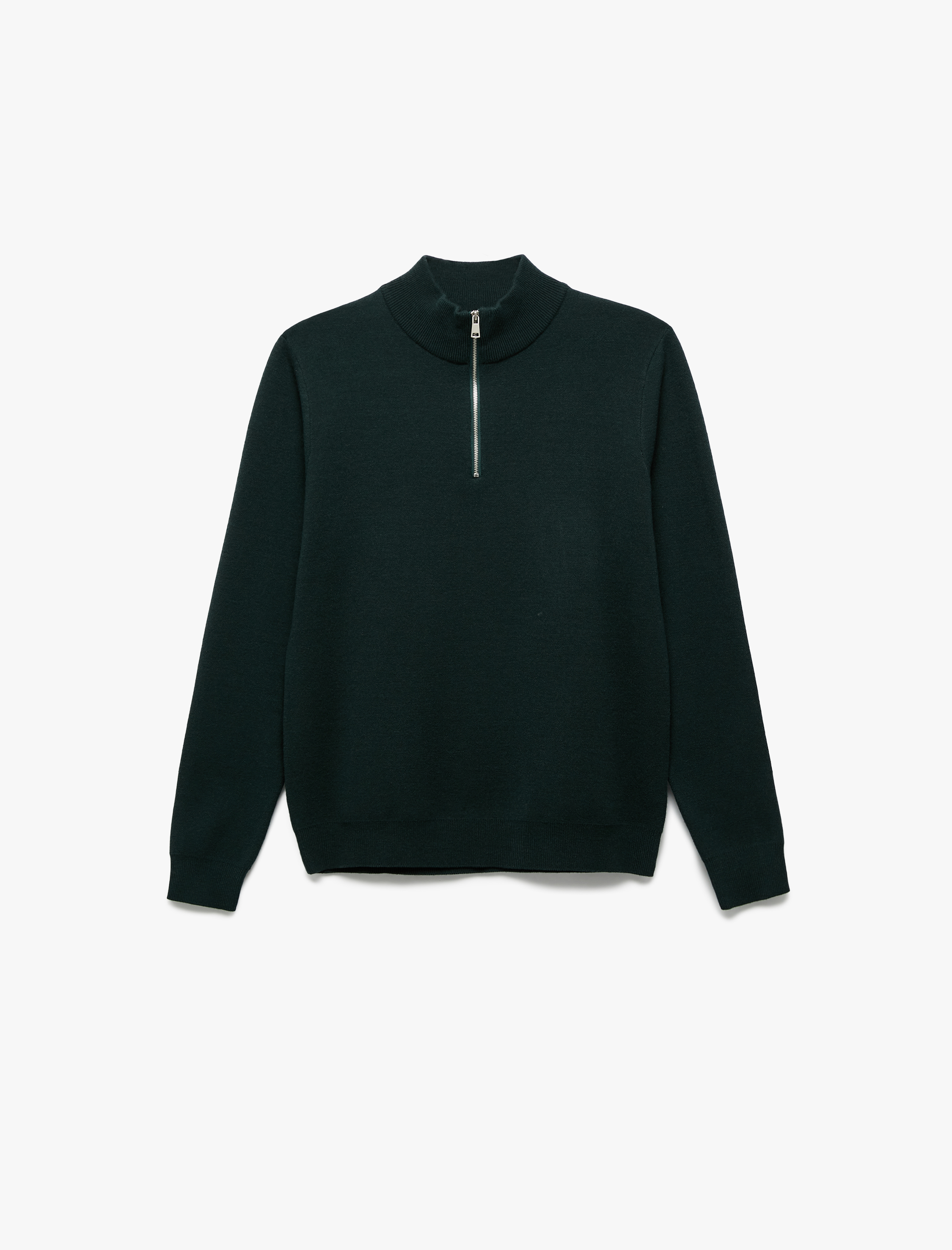   Uzun Kollu Viskon Karışımlı Yarım Fermuarlı Triko Kazak