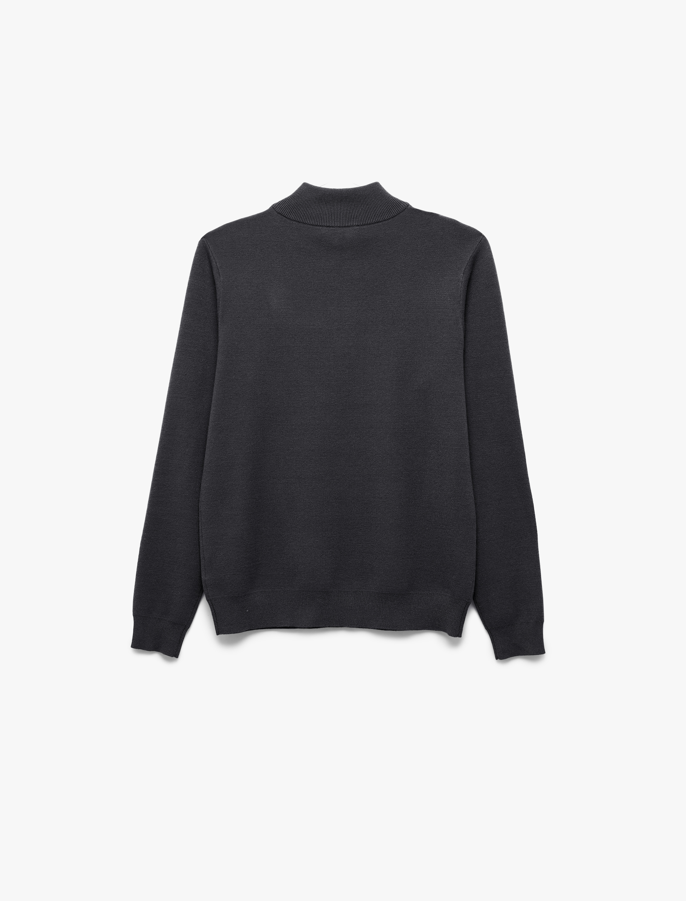   Uzun Kollu Viskon Karışımlı Yarım Fermuarlı Triko Kazak