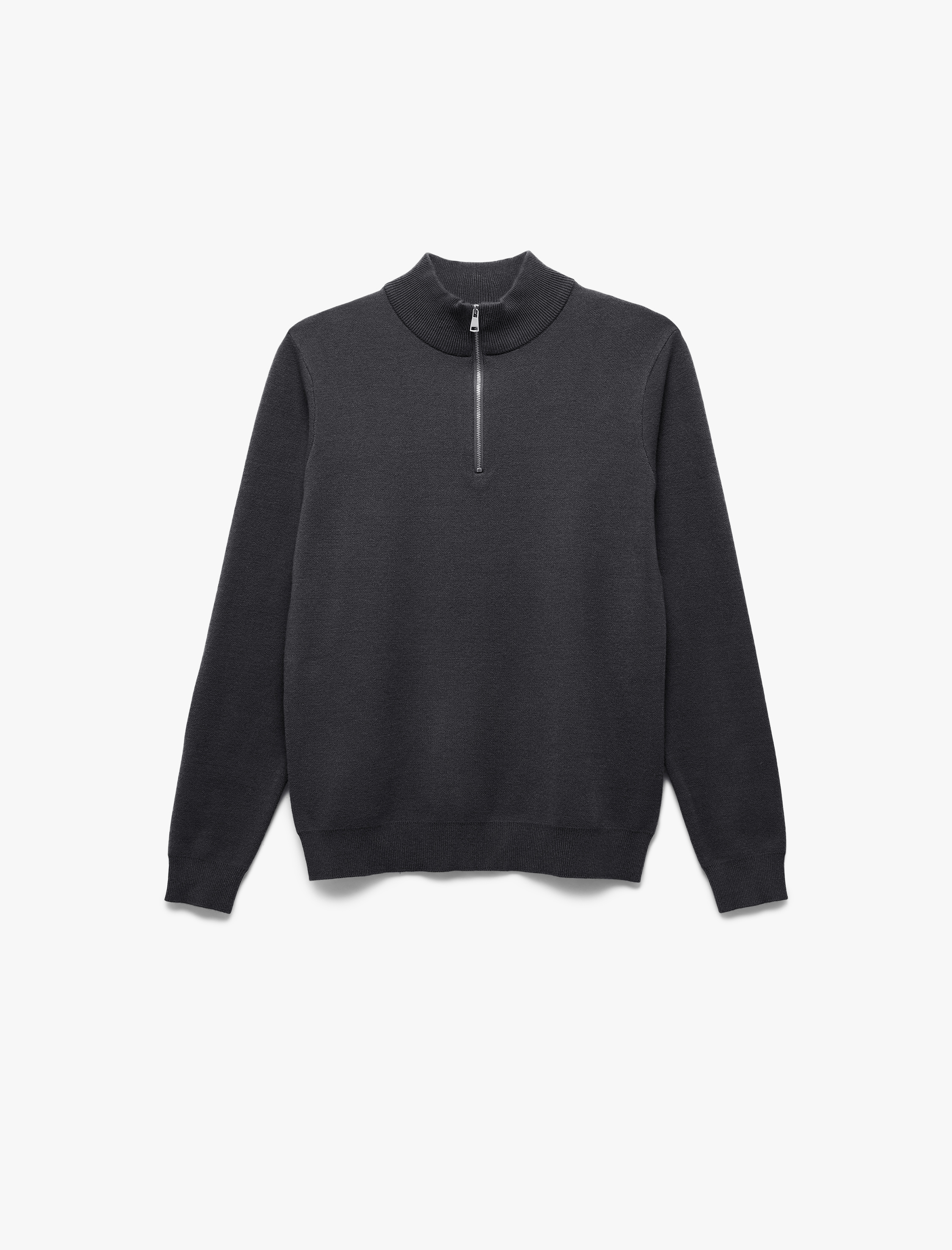   Uzun Kollu Viskon Karışımlı Yarım Fermuarlı Triko Kazak