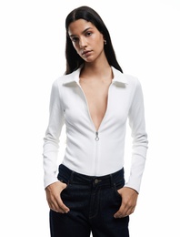 Fermuarlı Slim Fit Gömlek Yaka Kaşkorse Uzun Kollu Tişört