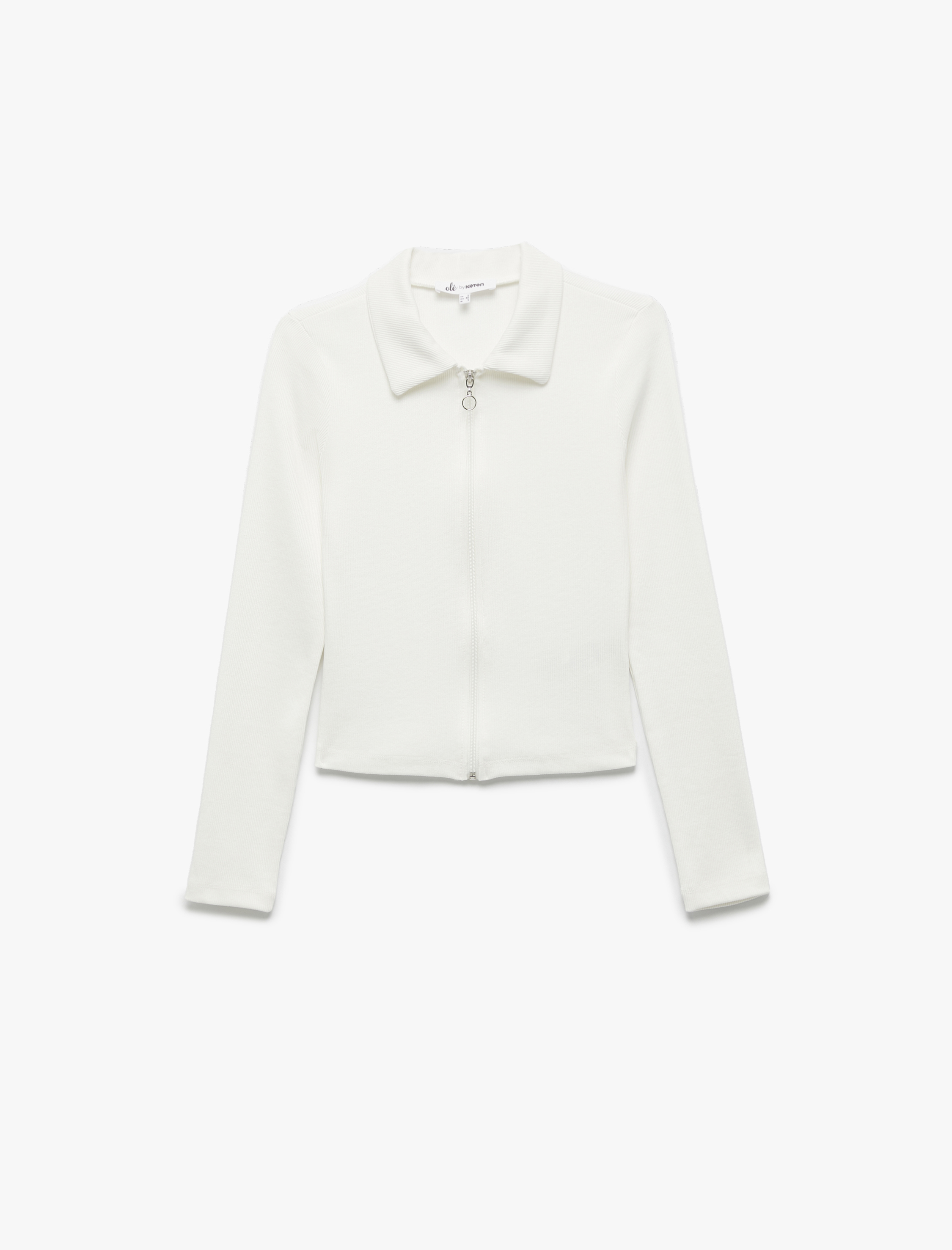   Fermuarlı Slim Fit Gömlek Yaka Kaşkorse Uzun Kollu Tişört