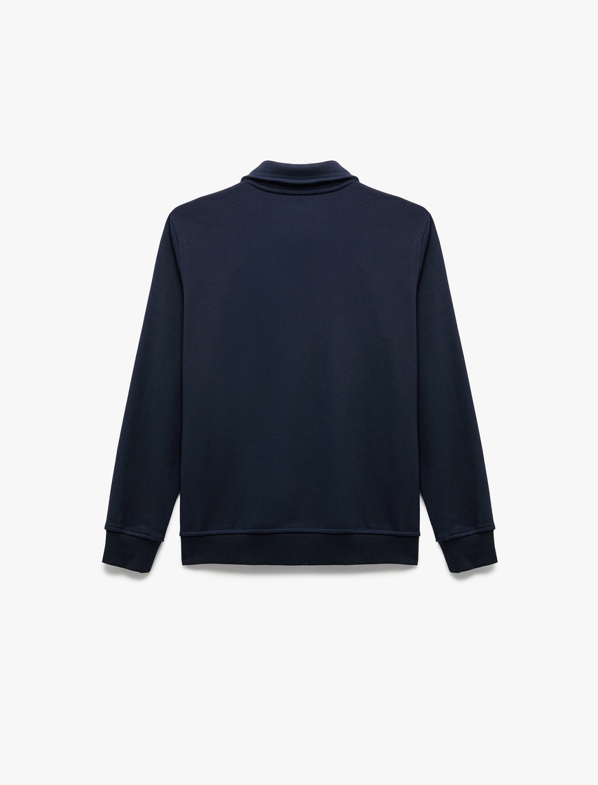   Nakışlı Uzun Kollu Yarım Fermuarlı Polo Yaka Sweatshirt