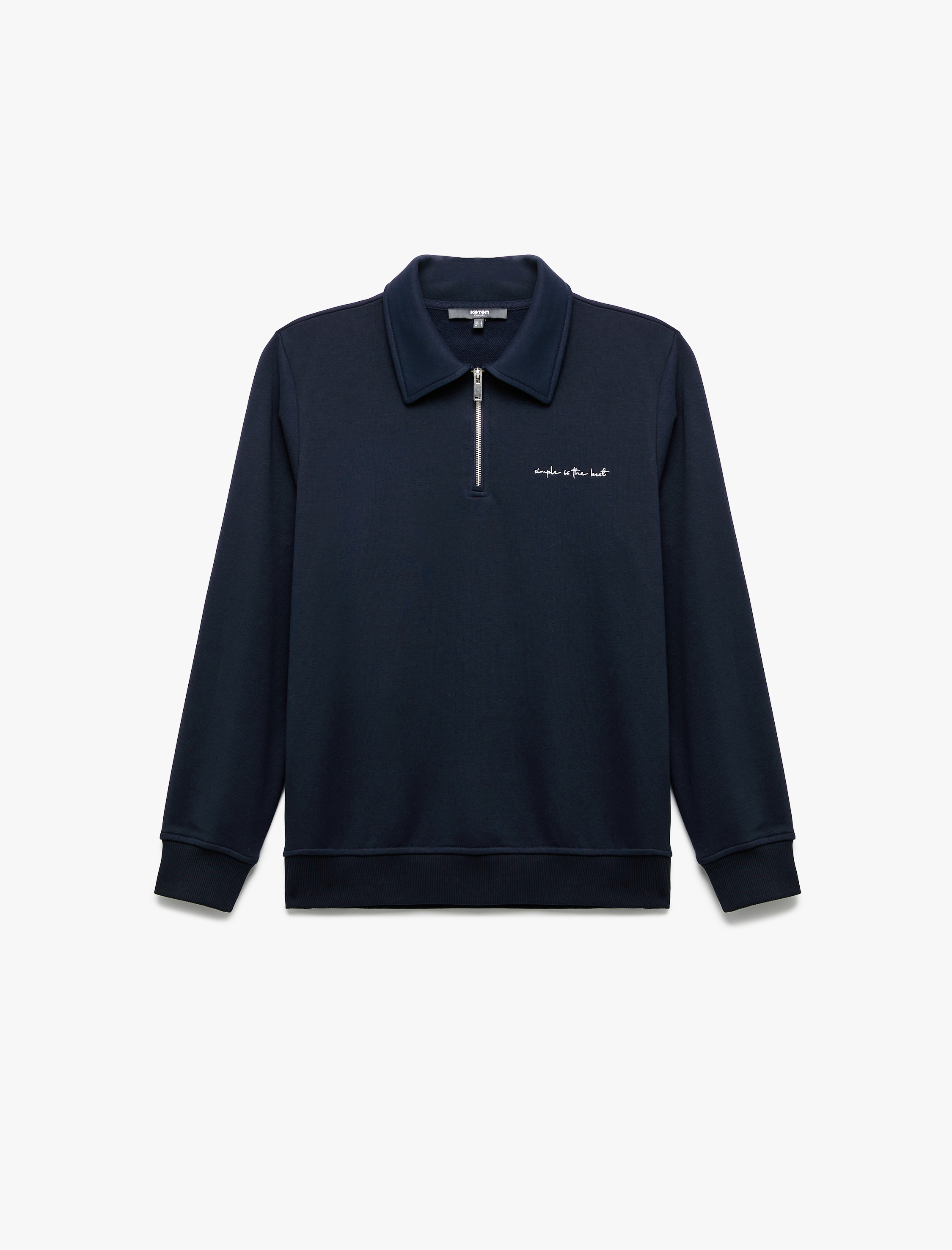   Nakışlı Uzun Kollu Yarım Fermuarlı Polo Yaka Sweatshirt