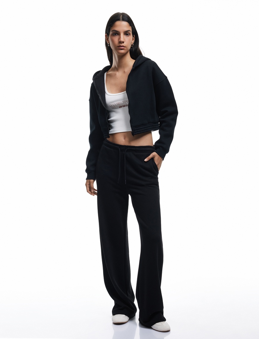   Şardonlu Uzun Kollu Fermuarlı Kapüşonlu Oversize Sweatshirt