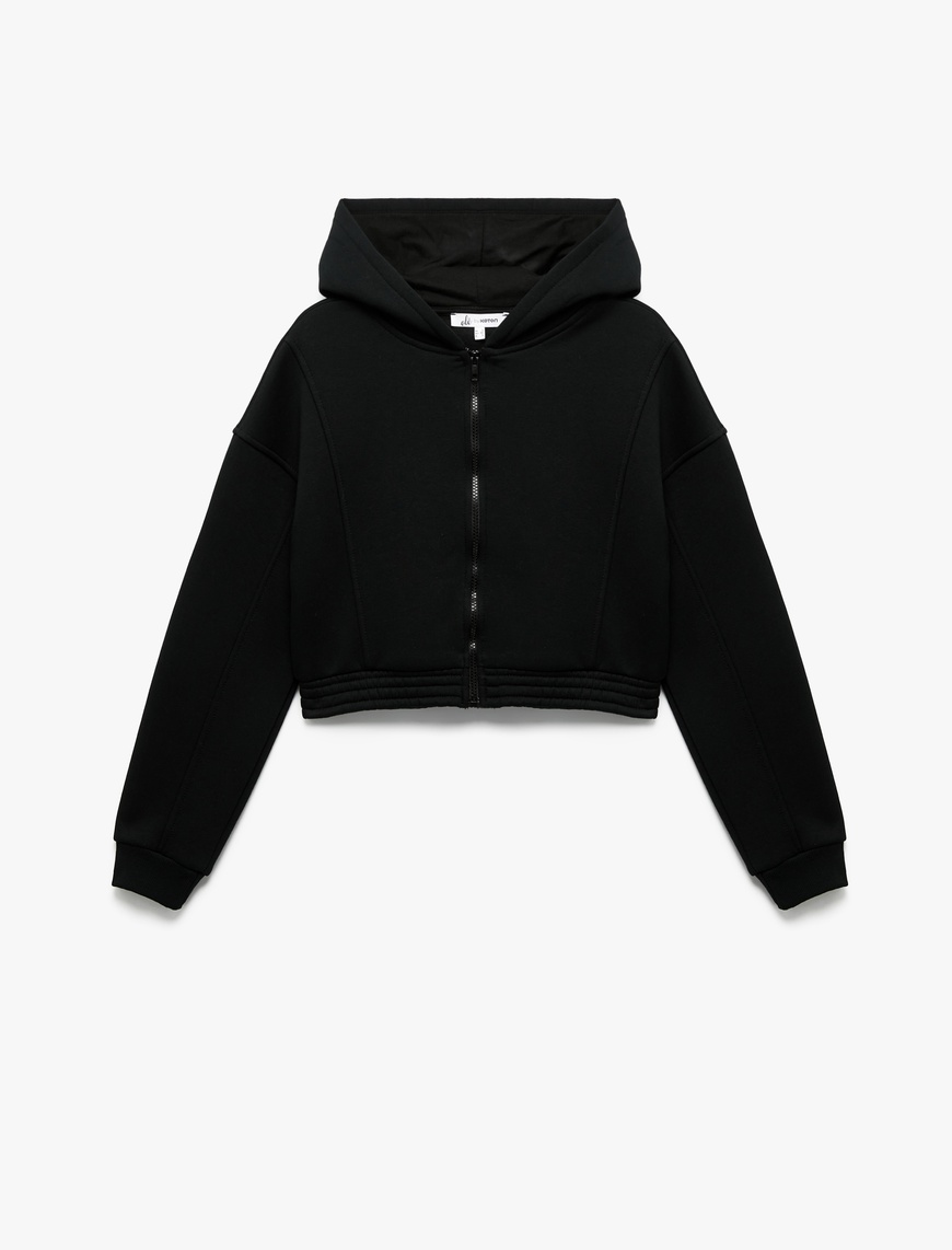   Şardonlu Uzun Kollu Fermuarlı Kapüşonlu Oversize Sweatshirt