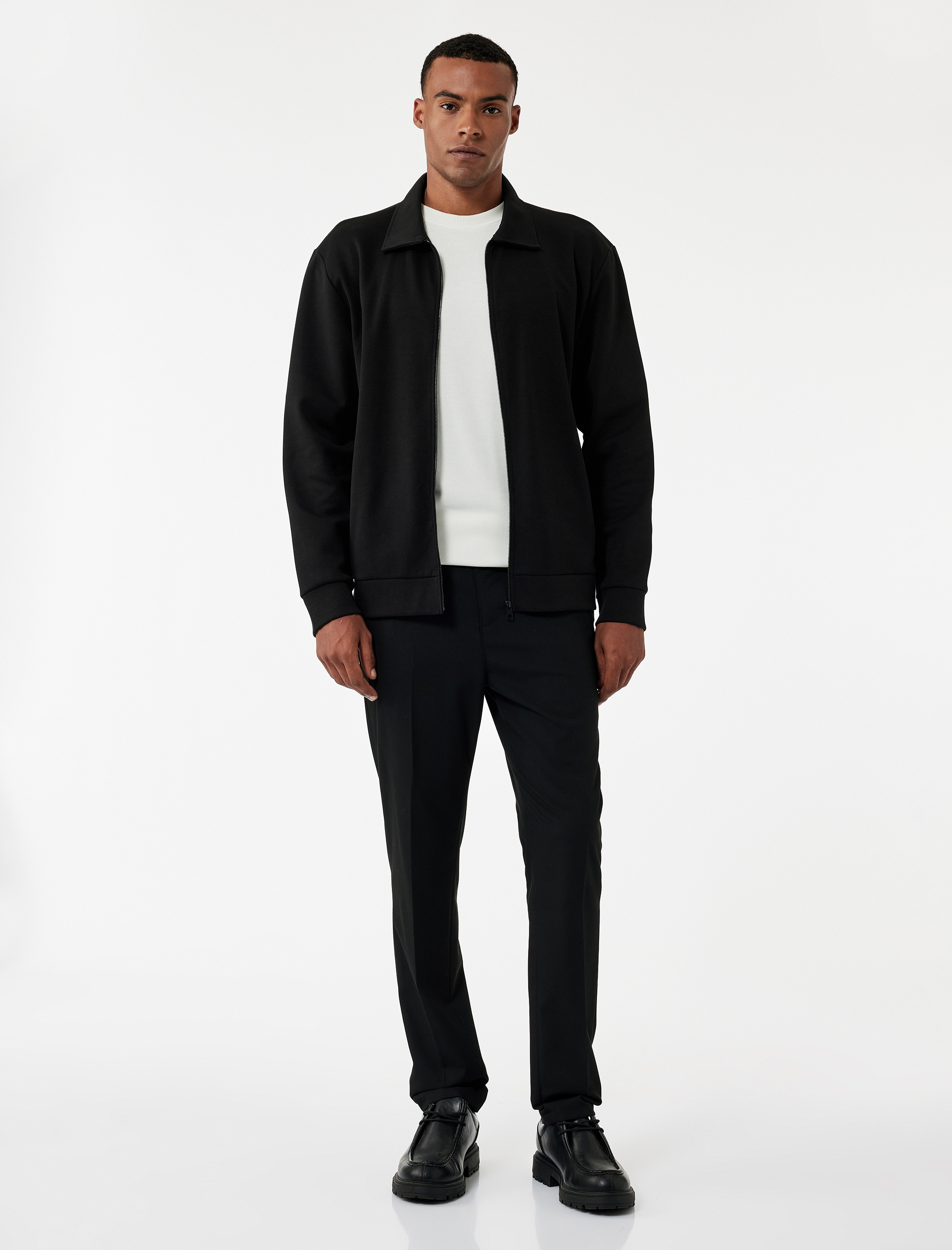   Uzun Kollu Pamuklu Cep Detaylı Gömlek Yaka Fermuarlı Mevsimlik Ceket