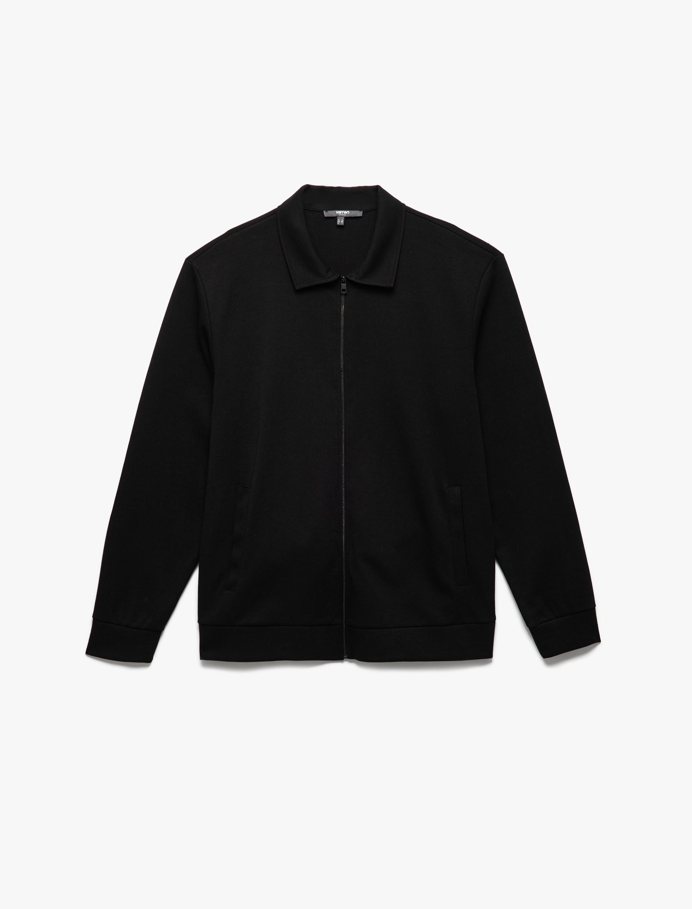   Uzun Kollu Pamuklu Cep Detaylı Gömlek Yaka Fermuarlı Mevsimlik Ceket