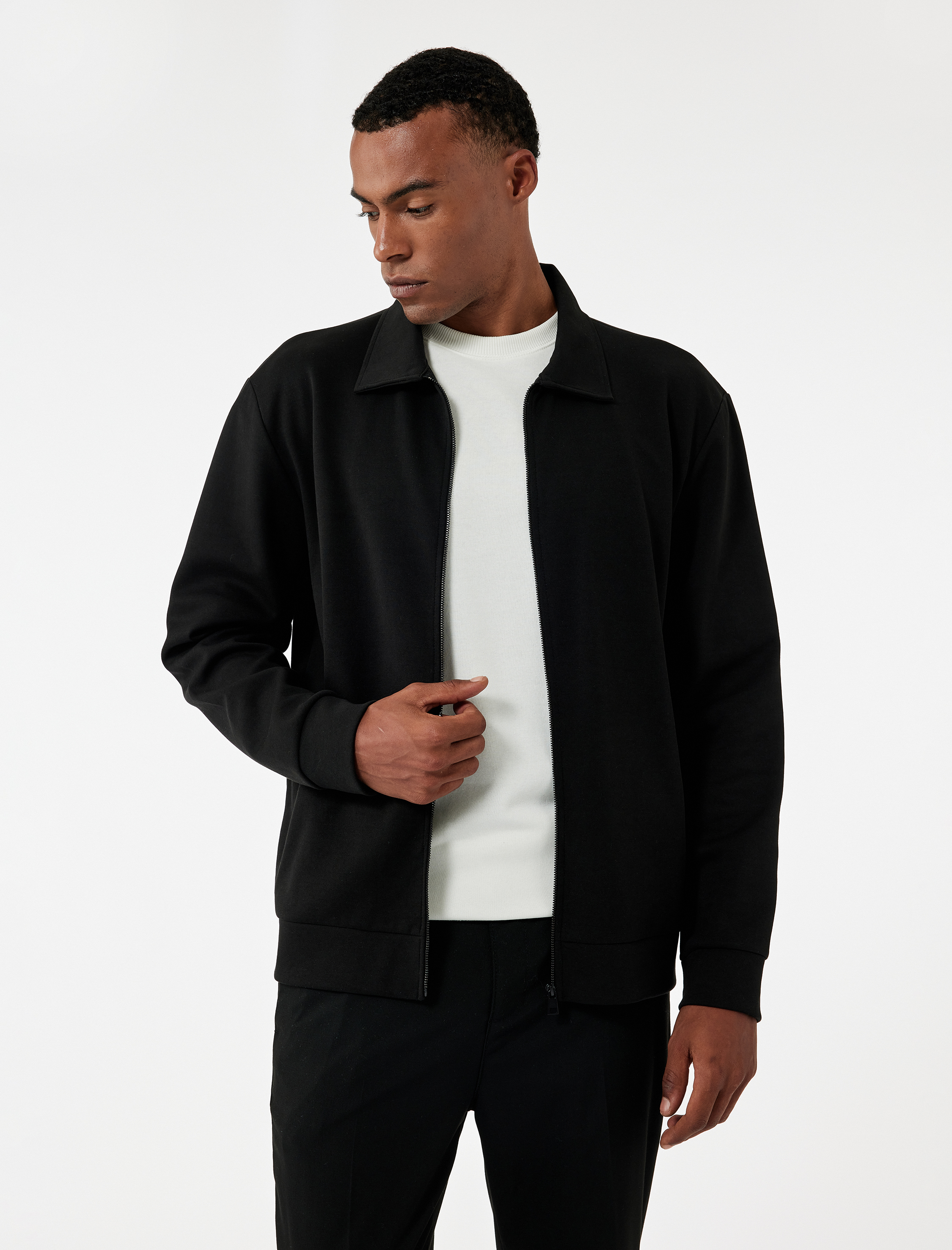   Uzun Kollu Pamuklu Cep Detaylı Gömlek Yaka Fermuarlı Mevsimlik Ceket