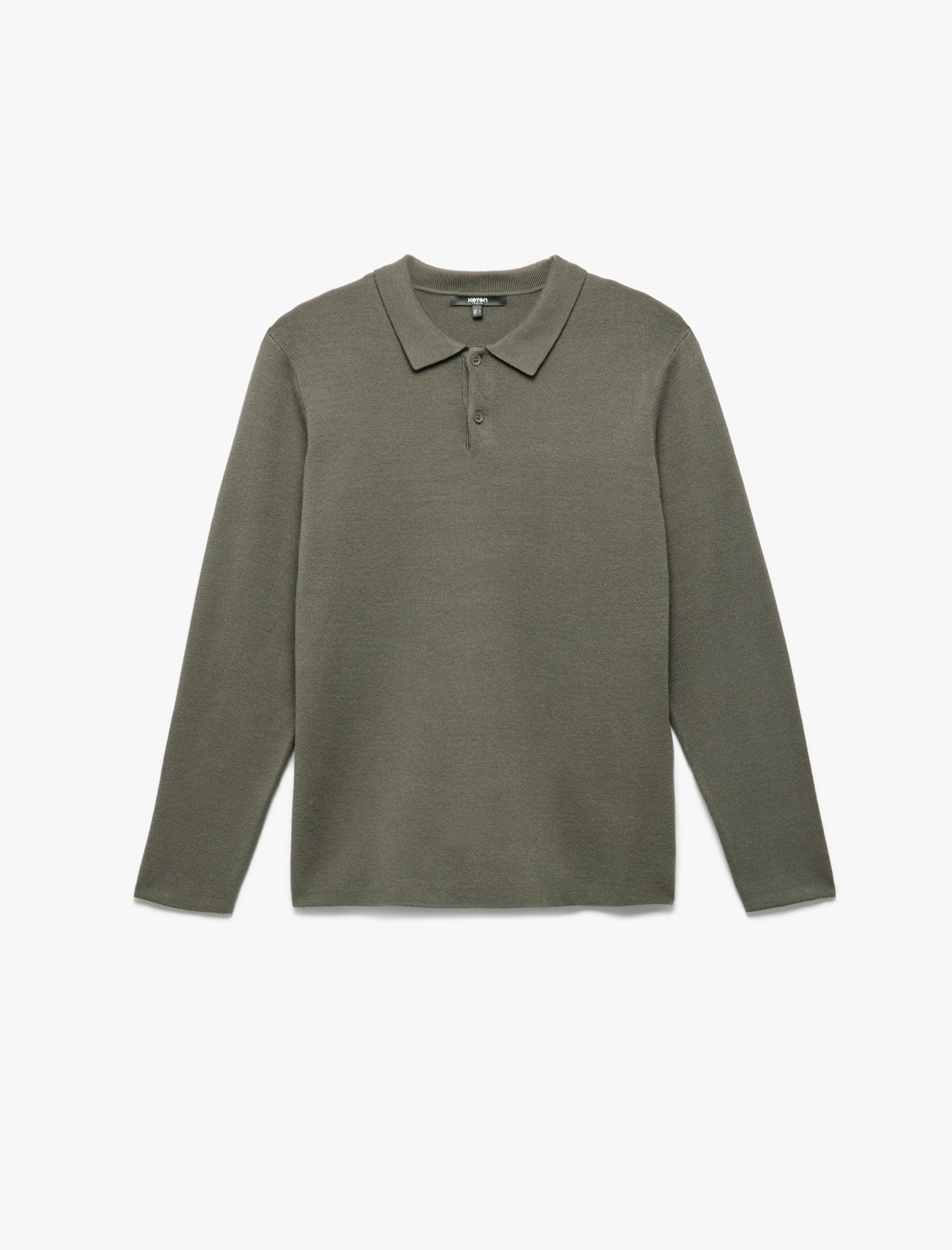   Uzun Kollu Düğmeli Polo Yaka Triko Kazak