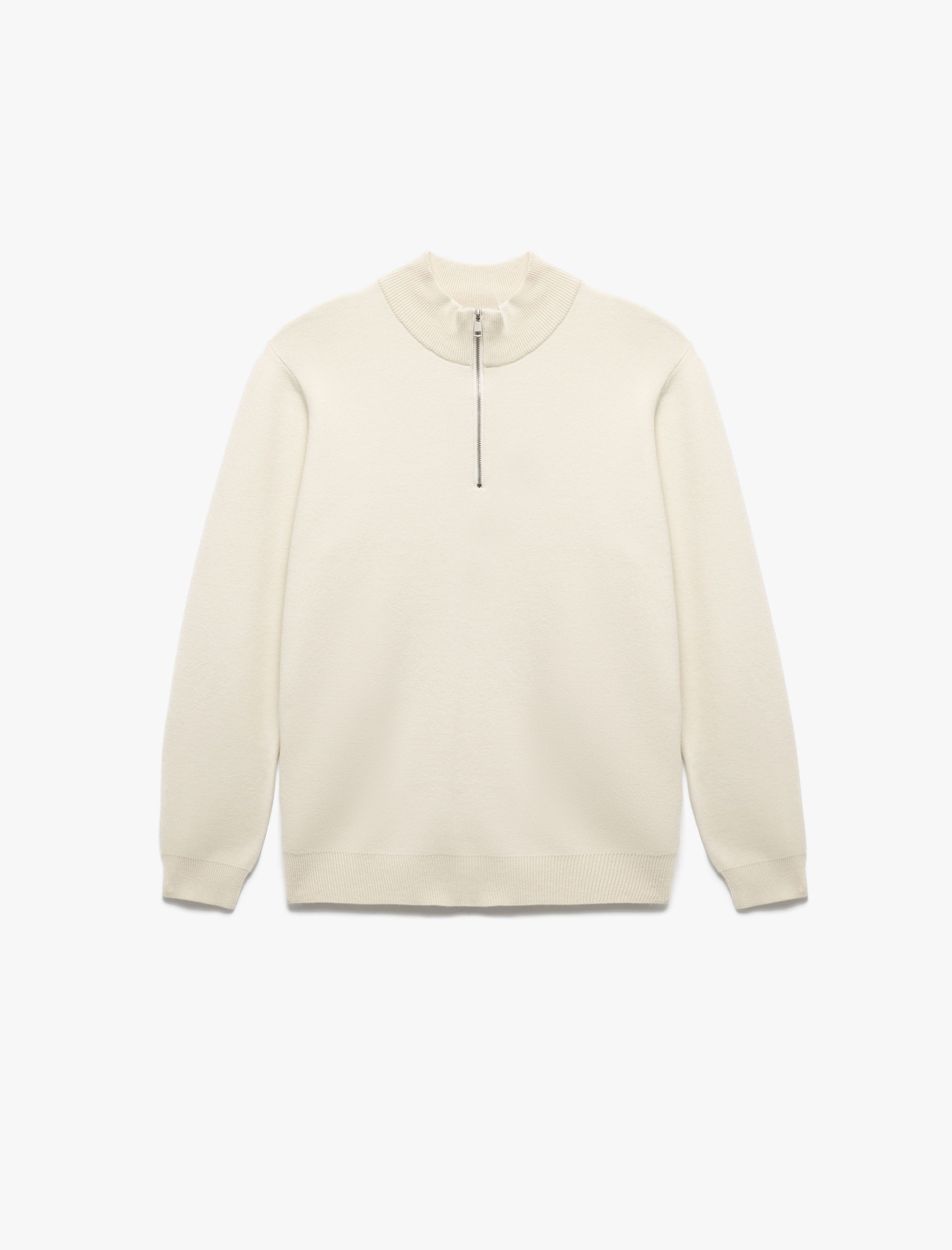   Uzun Kollu Viskon Karışımlı Yarım Fermuarlı Triko Kazak