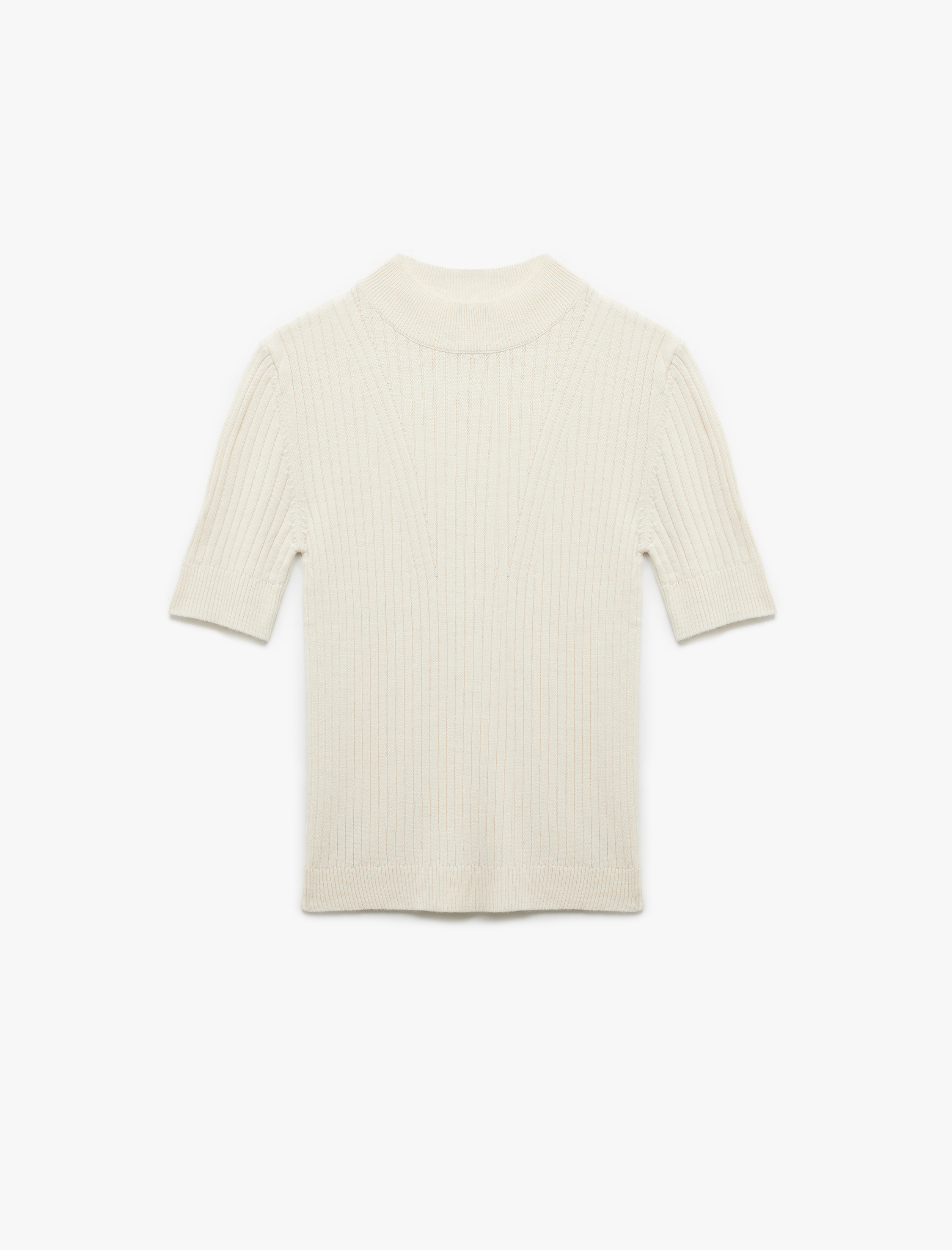   Dik Yaka Kısa Kollu Triko Kazak