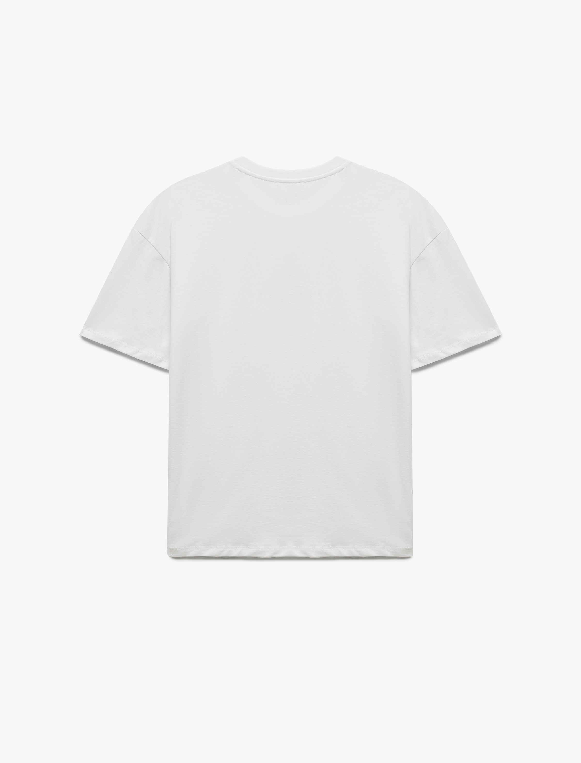 Kısa Kollu Bisiklet Yaka Pamuklu Köpek İşlemeli Oversize Tişört