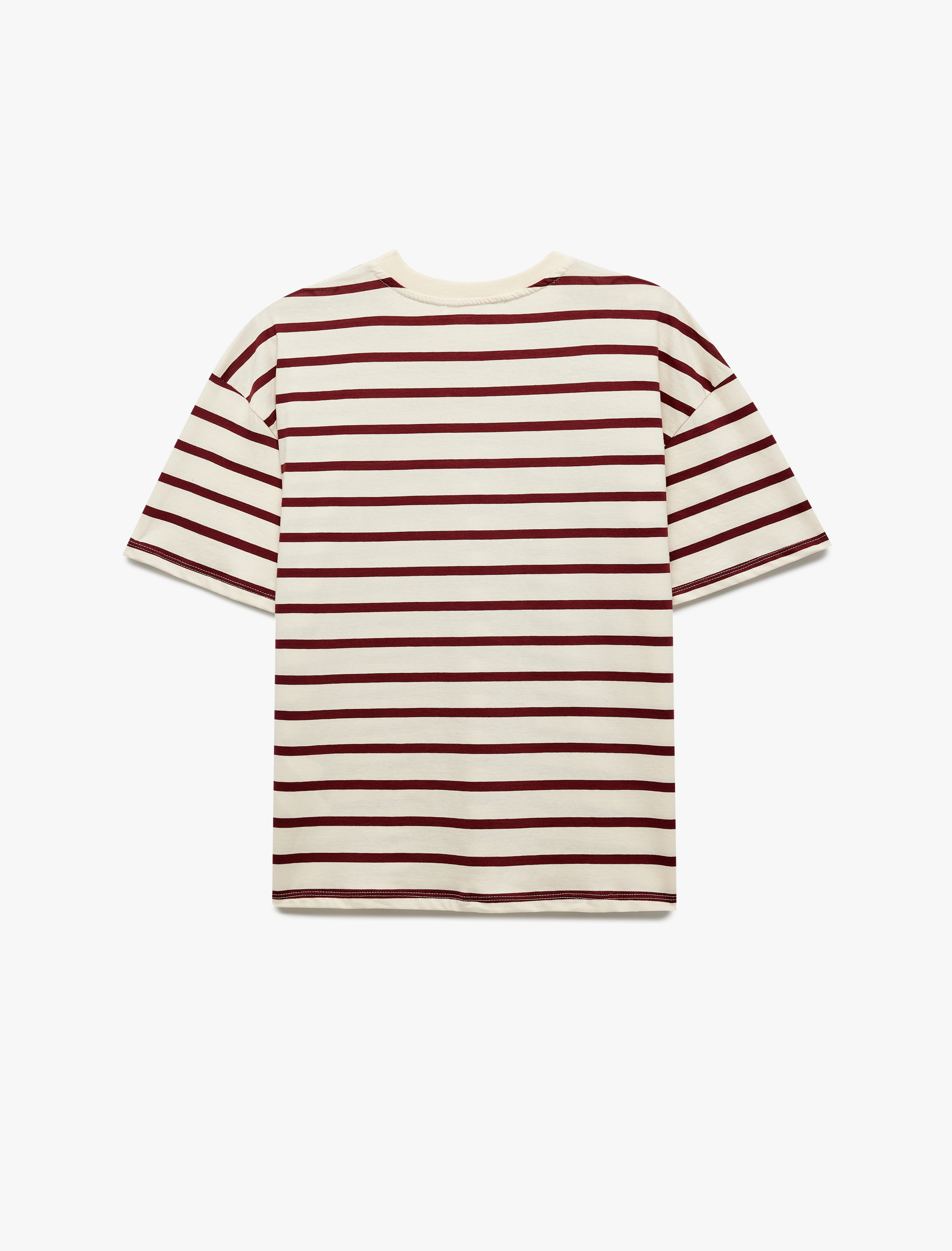   Pamuklu Kısa Kollu Bisiklet Yaka Basic Çizgili Tişört