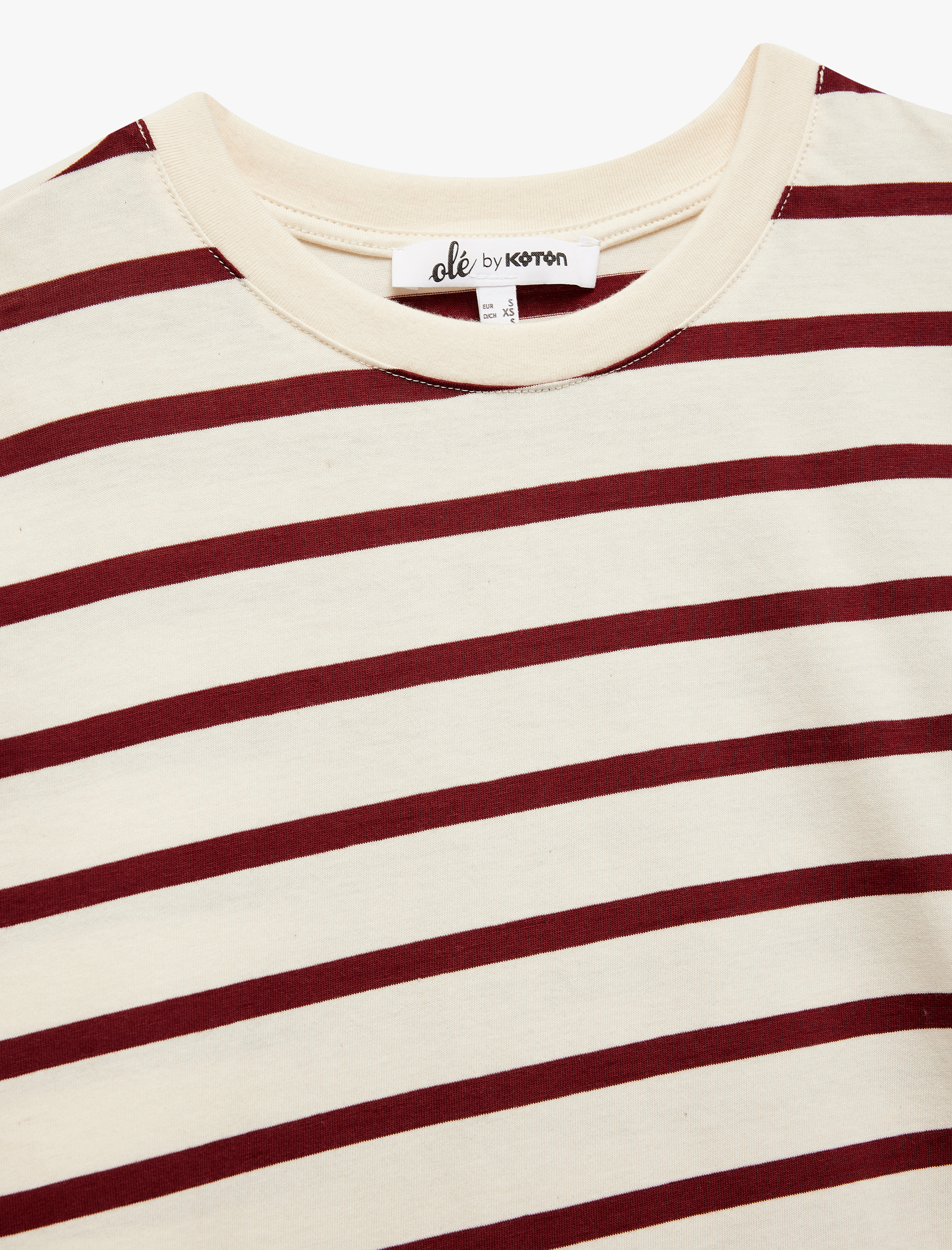   Pamuklu Kısa Kollu Bisiklet Yaka Basic Çizgili Tişört