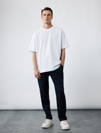 Kısa Kollu Bisiklet Yaka Pamuklu Basic Oversize Tişört