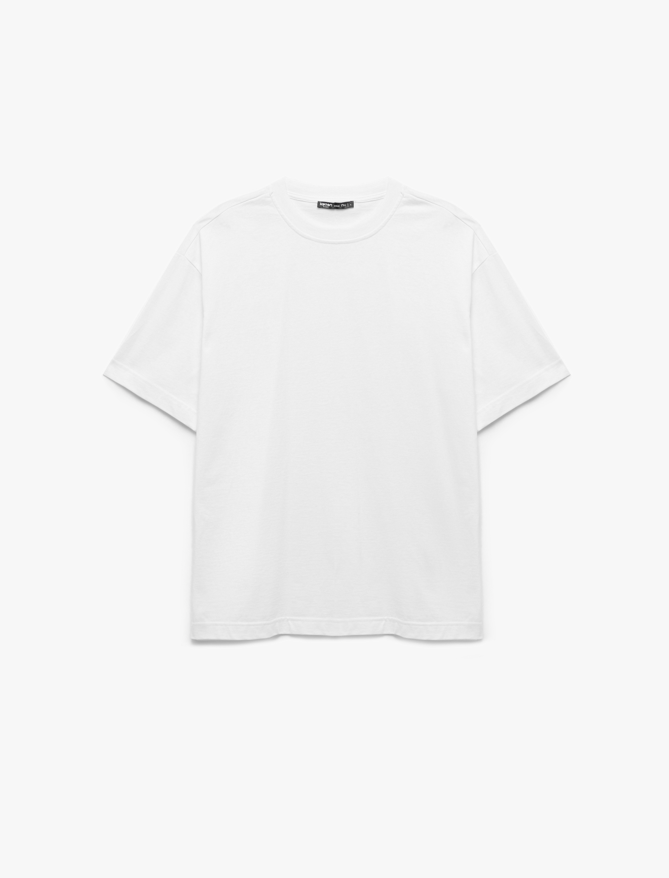   Kısa Kollu Bisiklet Yaka Pamuklu Basic Oversize Tişört