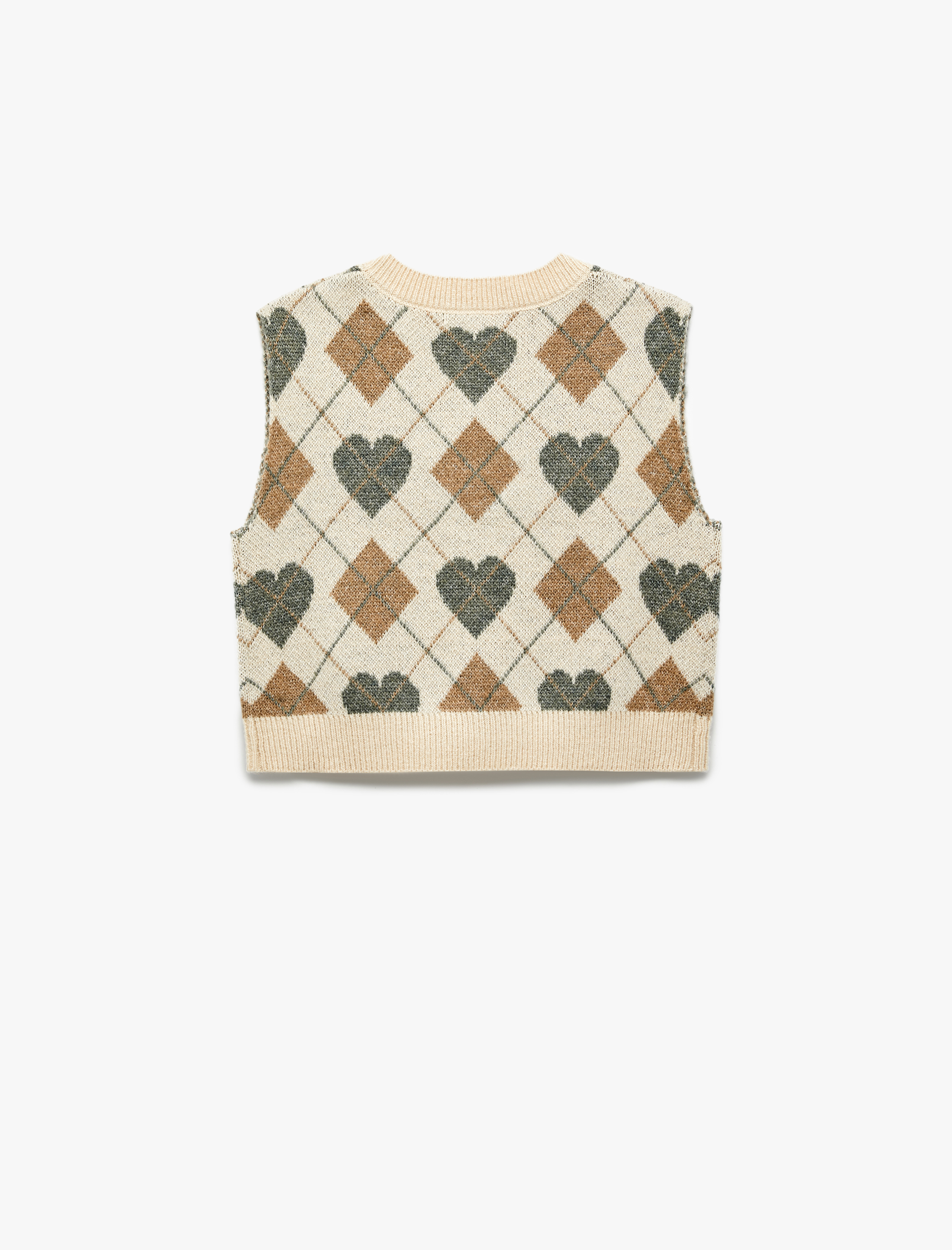   Kalp Desenli V Yaka Kolsuz Triko Süveter