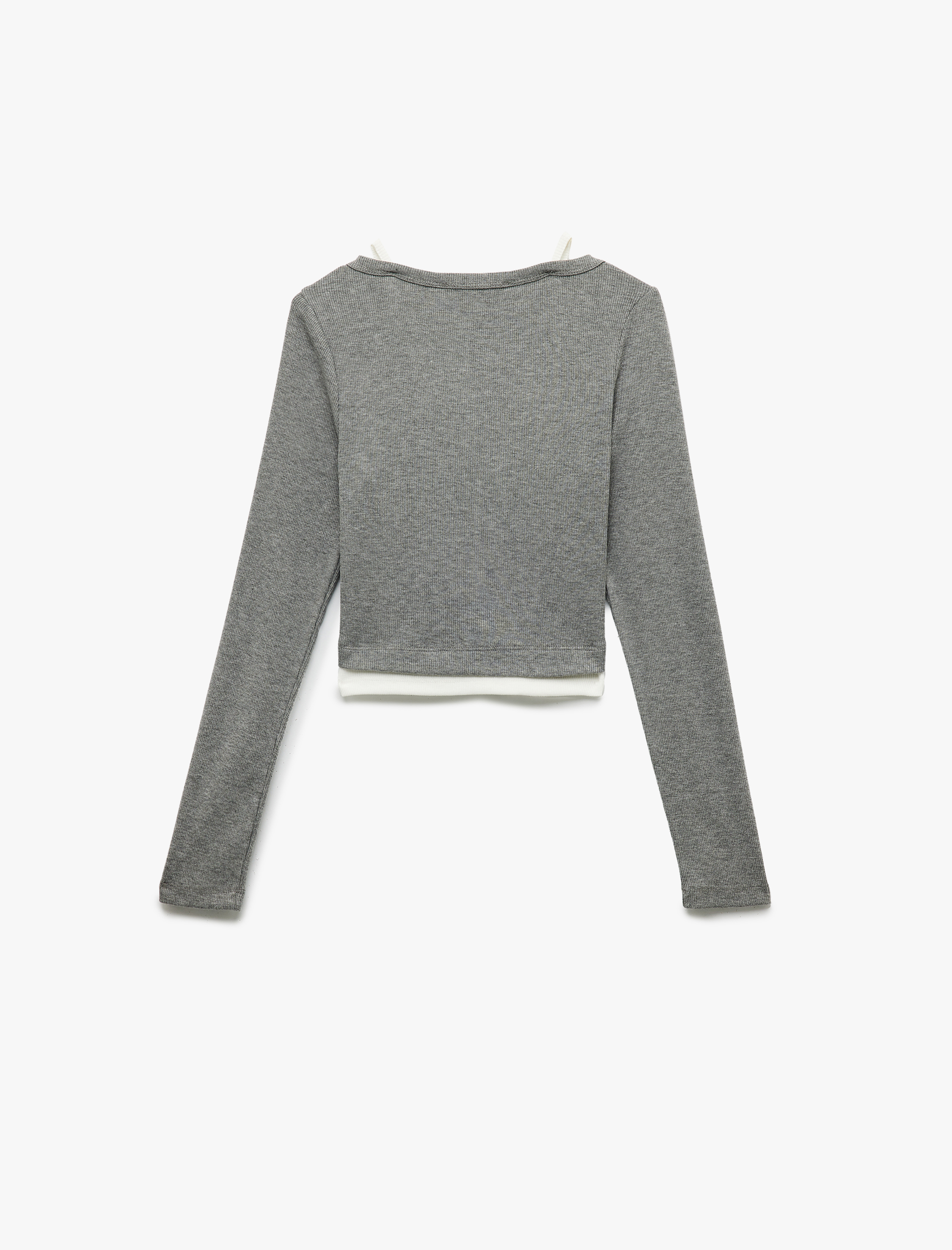   V Yaka Uzun Kollu Düğmeli Atlet Detaylı Kaşkorse Crop Tişört