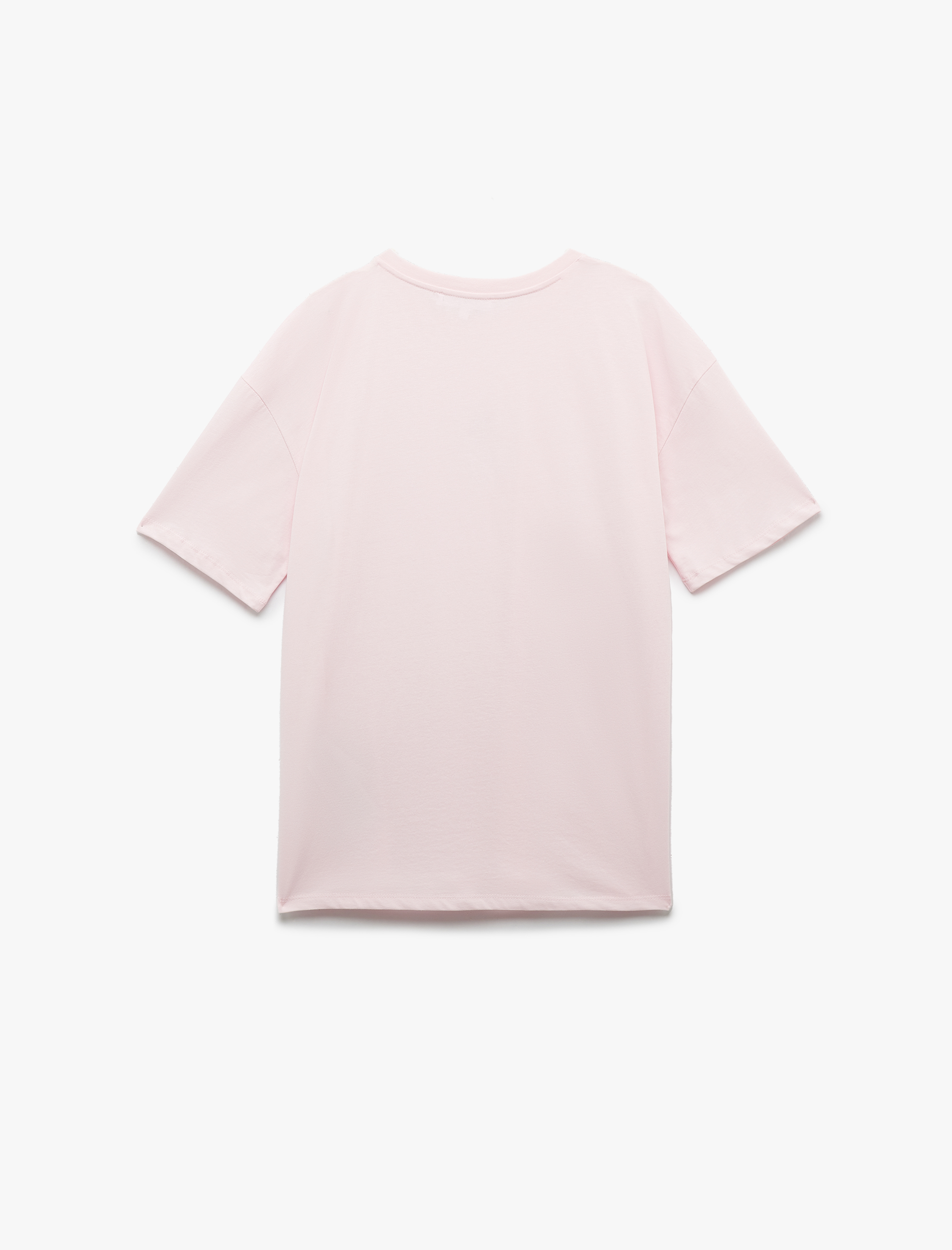 Kısa Kollu Bisiklet Yaka Nakış Detaylı Pamuklu Oversize Tişört