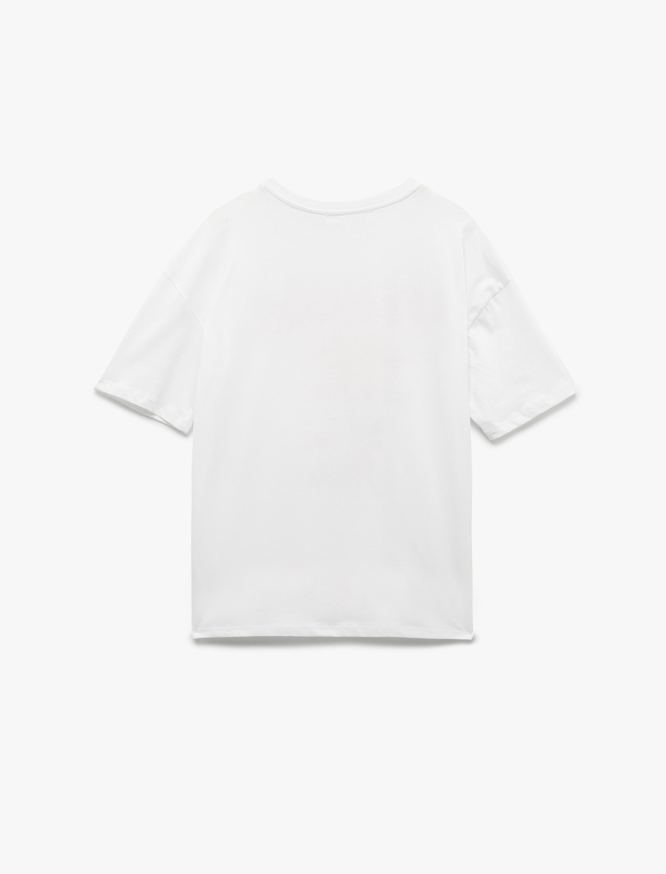   Pamuklu Kısa Kollu Bisiklet Yaka Fiyonklu Hibiskus Baskılı Tişört